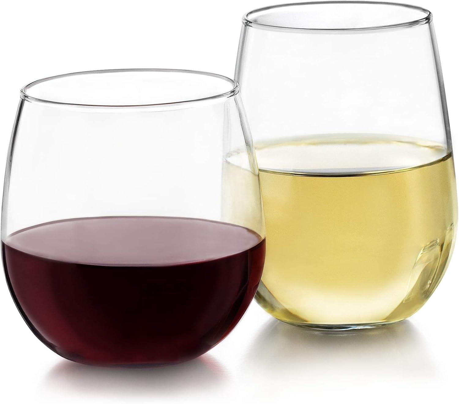 Libbey Stemless 12 Piece Wine Glass Party Set for Red and White Wines