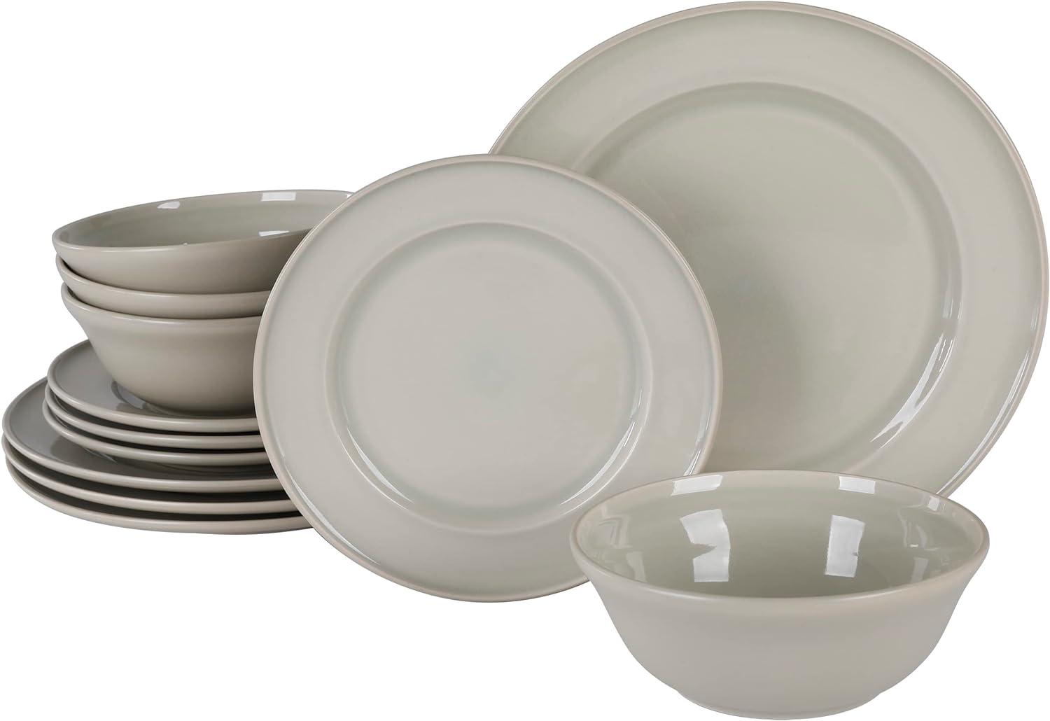 Gray Porcelain 12-Piece Dinnerware Set for 4