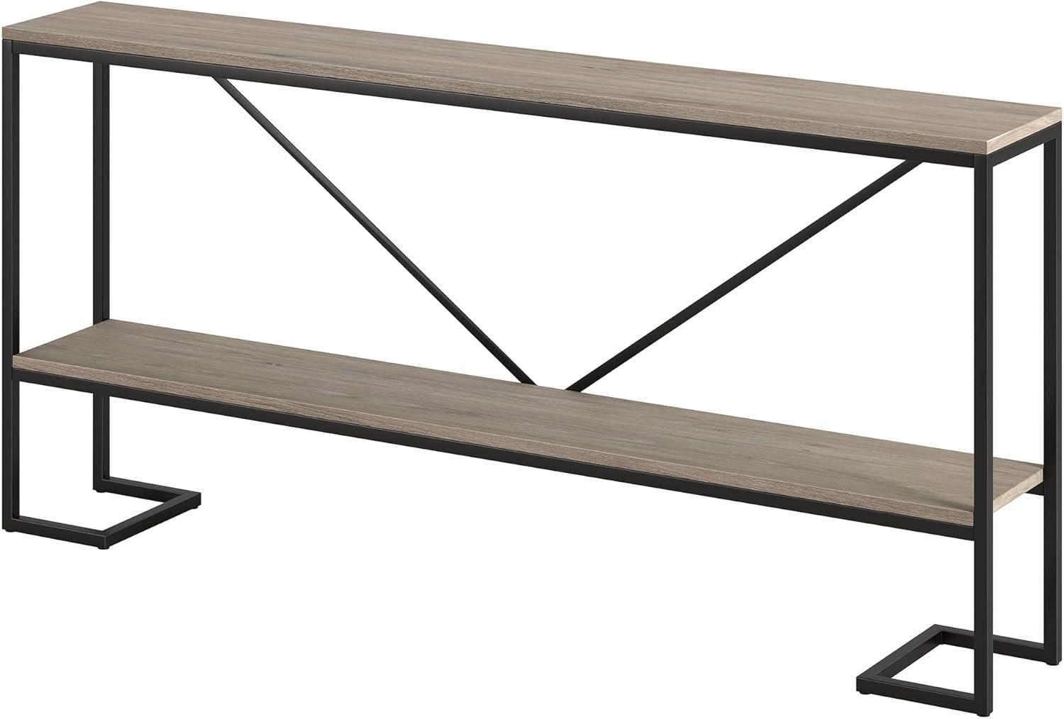 Evelyn&Zoe Phoebe 64" Wide Rectangular Console Table, Blackened Bronze/Antiqued Gray Oak