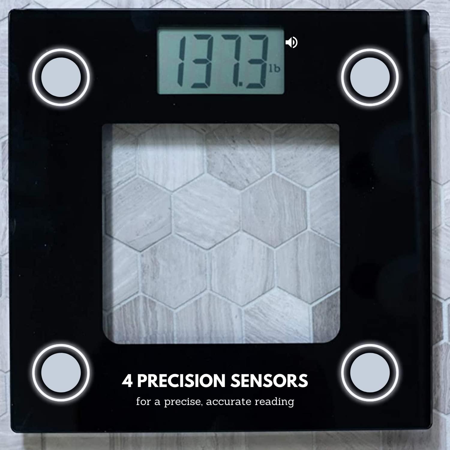 Extra Wide Black Glass Talking Digital Bathroom Scale