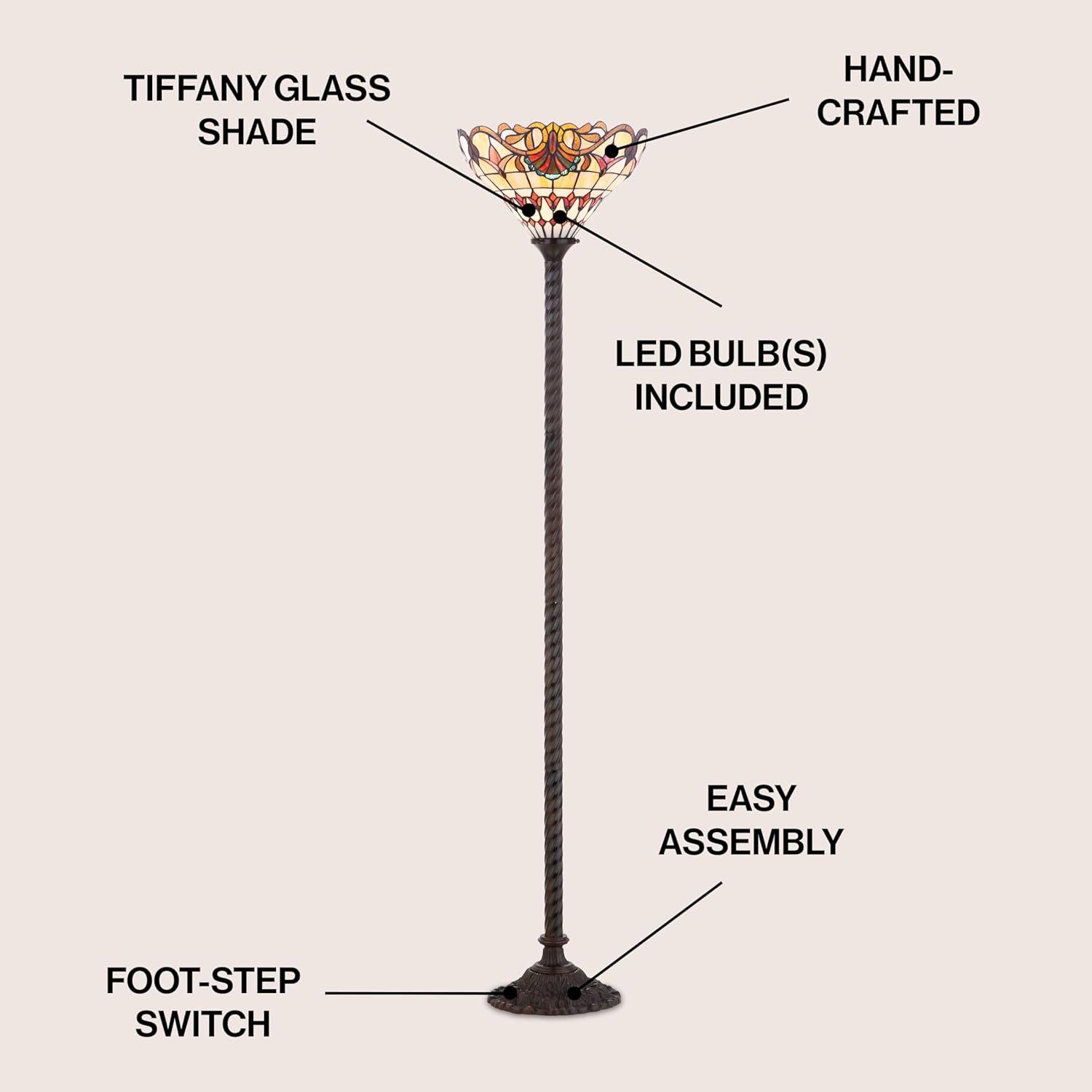 JONATHAN Y JYL8003A Davis Tiffany-Style 70" Torchiere LED Floor Lamp, Traditional for living room, dinning room, bedroom, office Bulb Included, Bronze