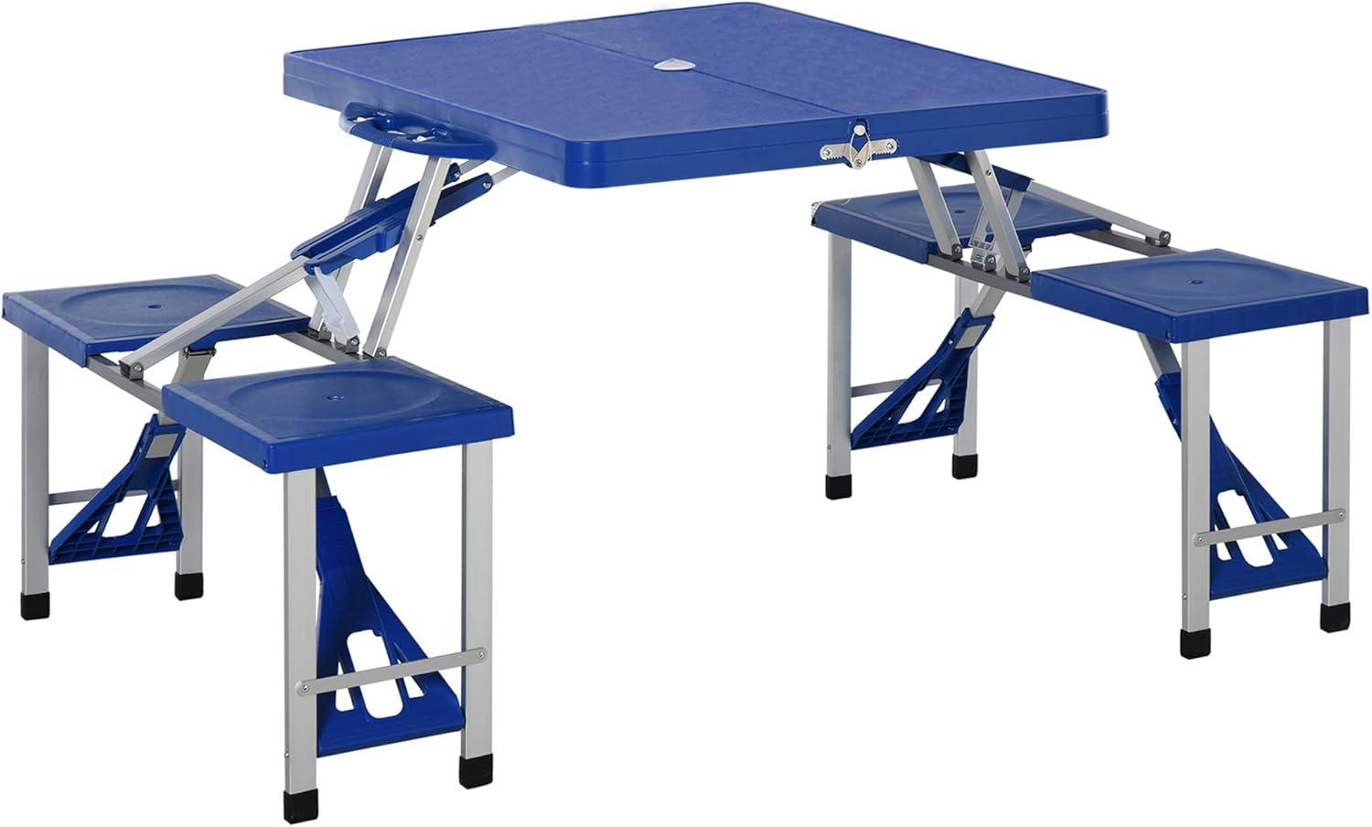 Blue Aluminum Foldable Picnic Table Set with Four Seats