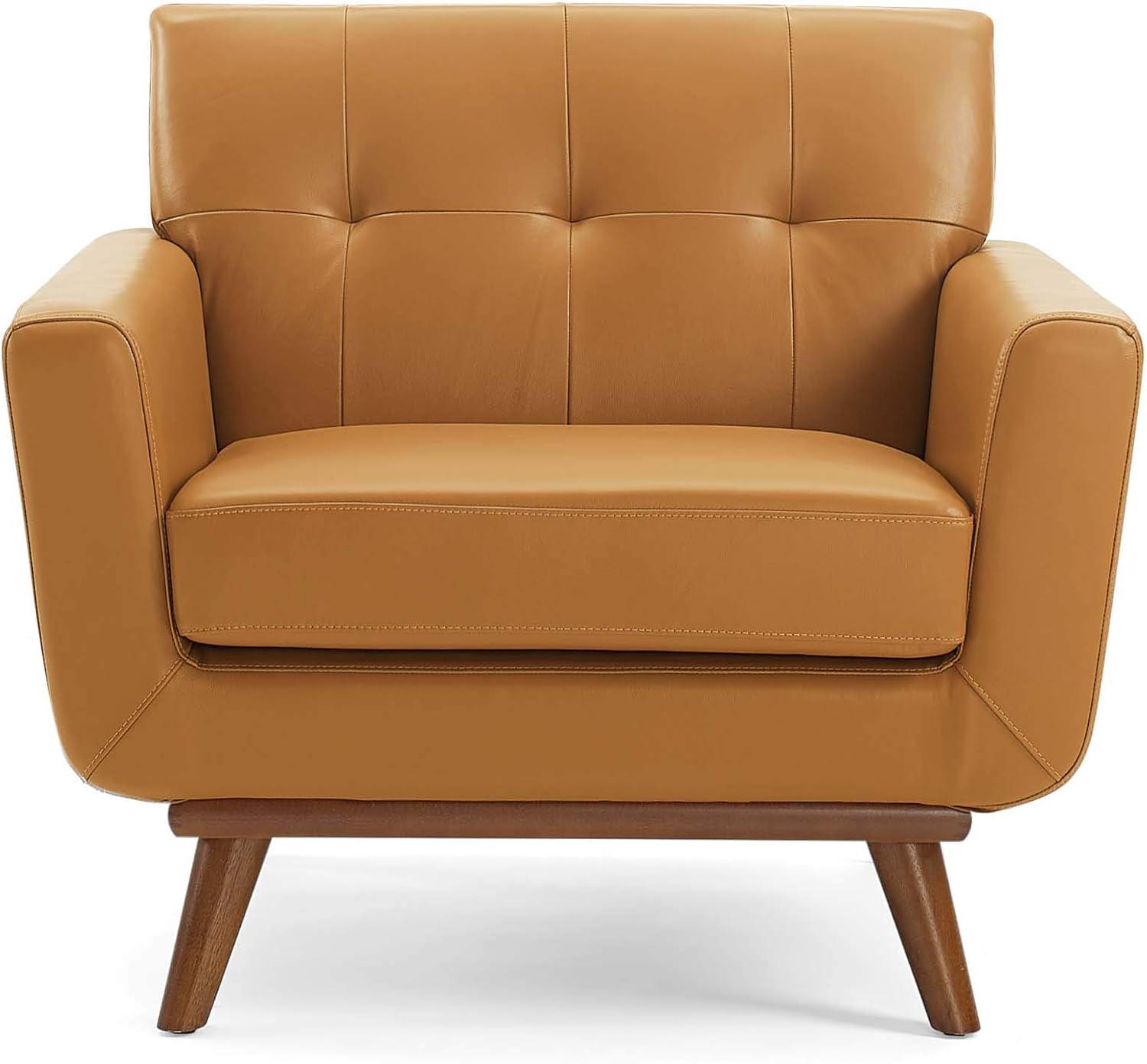 Modway Engage Top-Grain Leather Living Room Accent Armchair in Tan