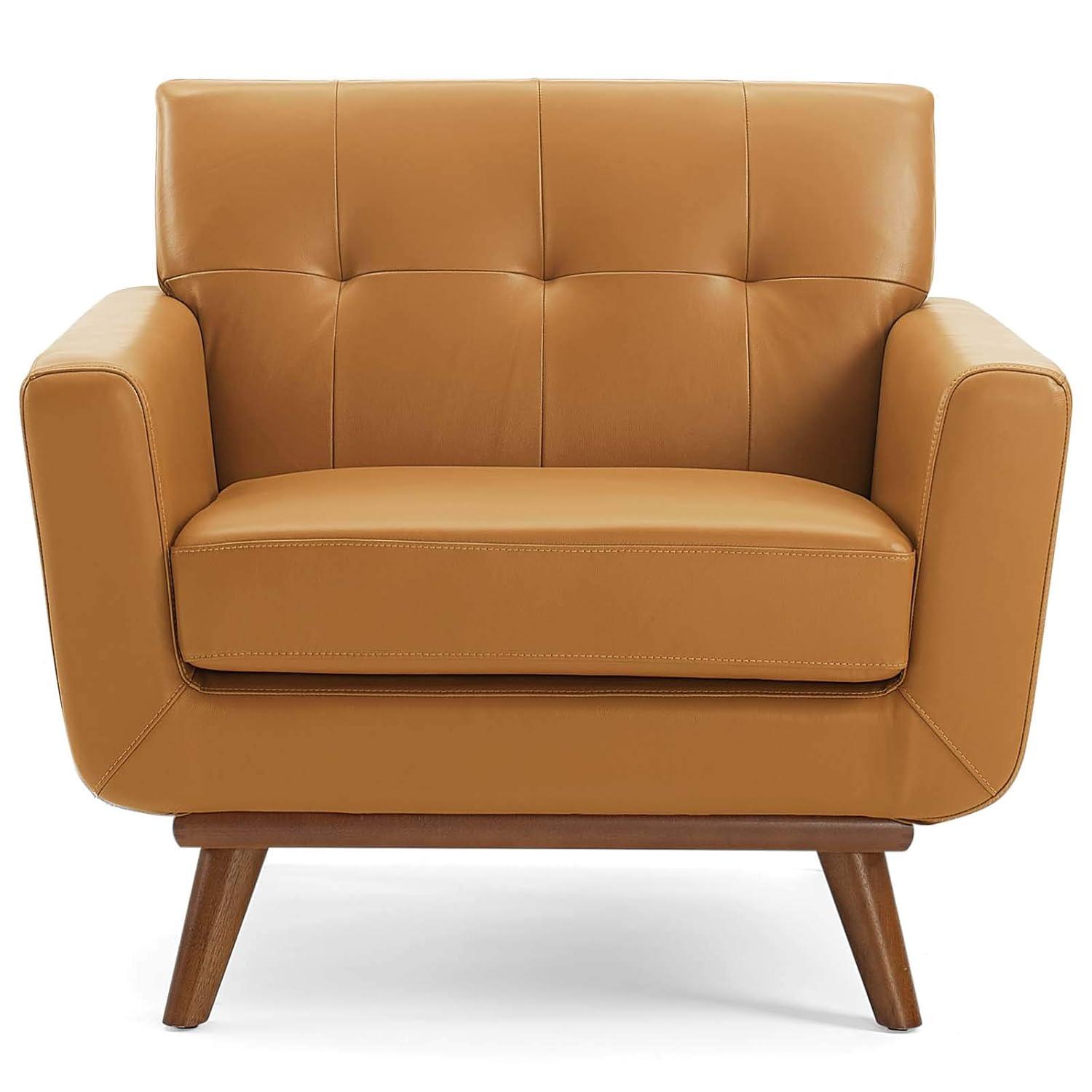 Modway Engage Top-Grain Leather Living Room Accent Armchair in Tan