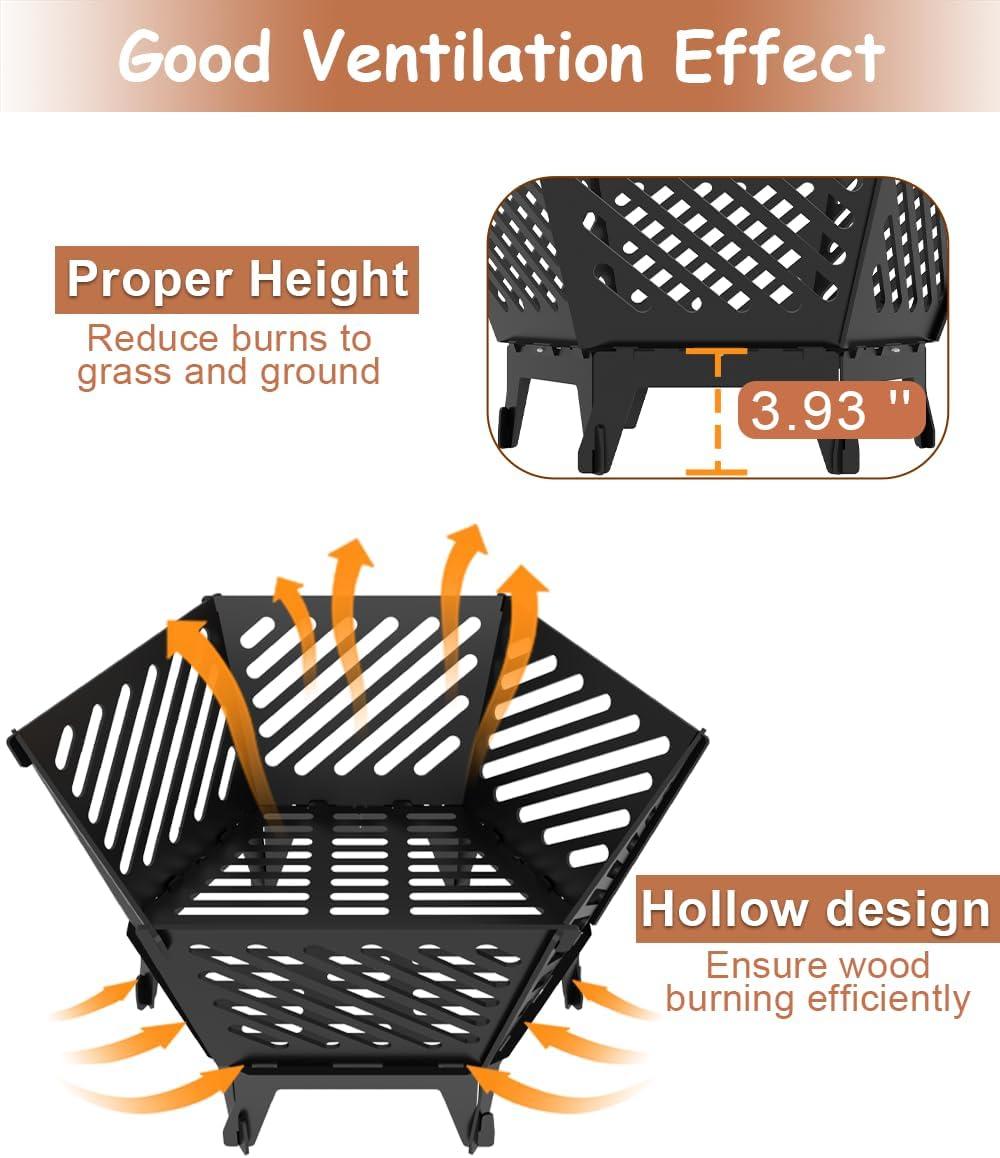 22.5 Inch Portable Plug Fire Pit For Camping, Heightened Detachable Outdoor Wood Burning Firepits For Outside Patio Heating, Picnic, Bonfire And BBQ With Travel Bag, Diagonal Hollow Style