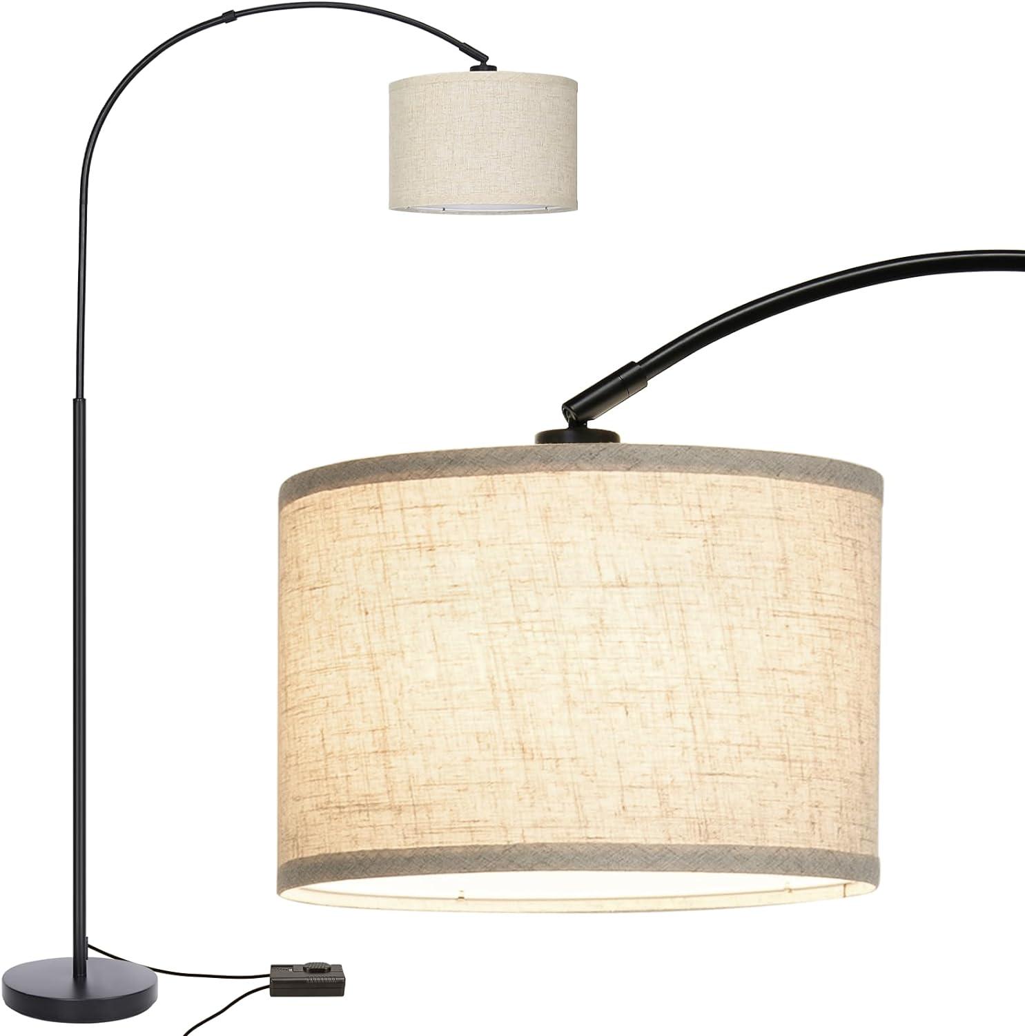 Black Adjustable Arc Floor Lamp with Beige Shade