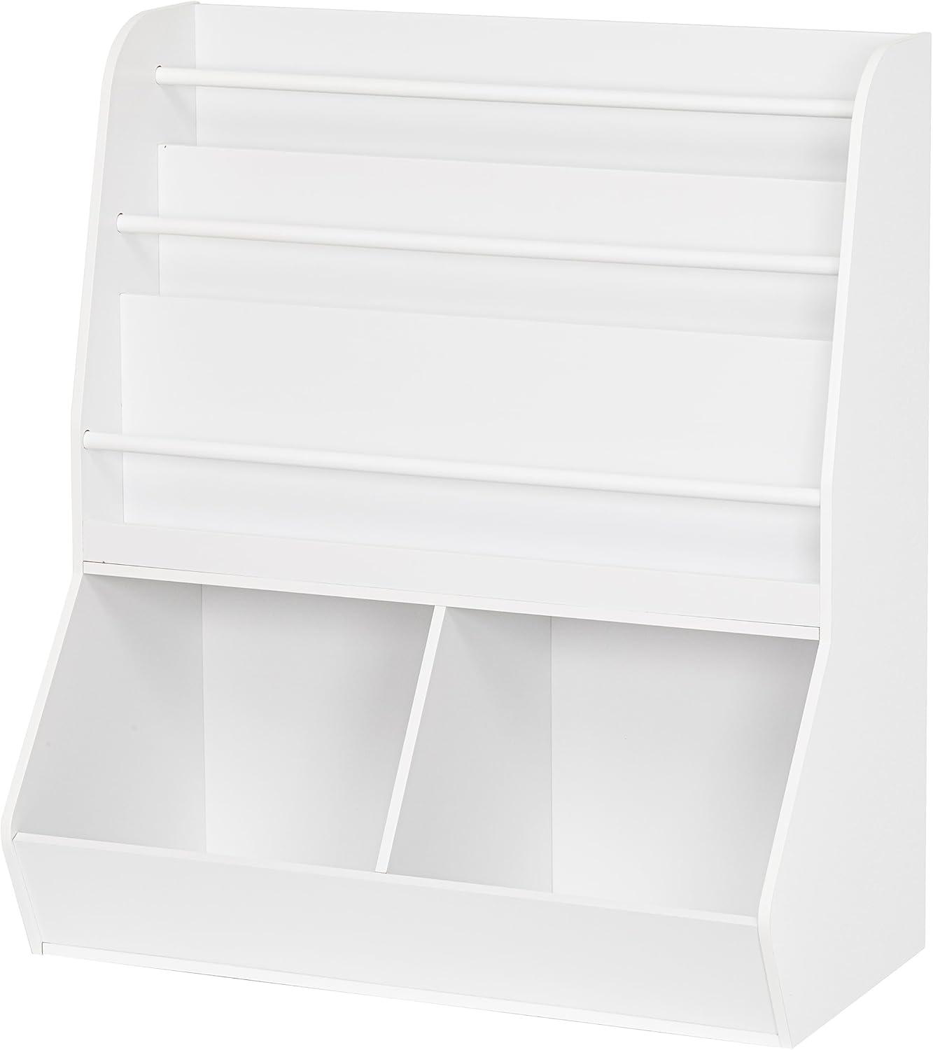 UTEX Kids Bookshelf Toy Organizer with Rolling Toy Box, White, 23.62” W x 11.8” D x 35.43” H