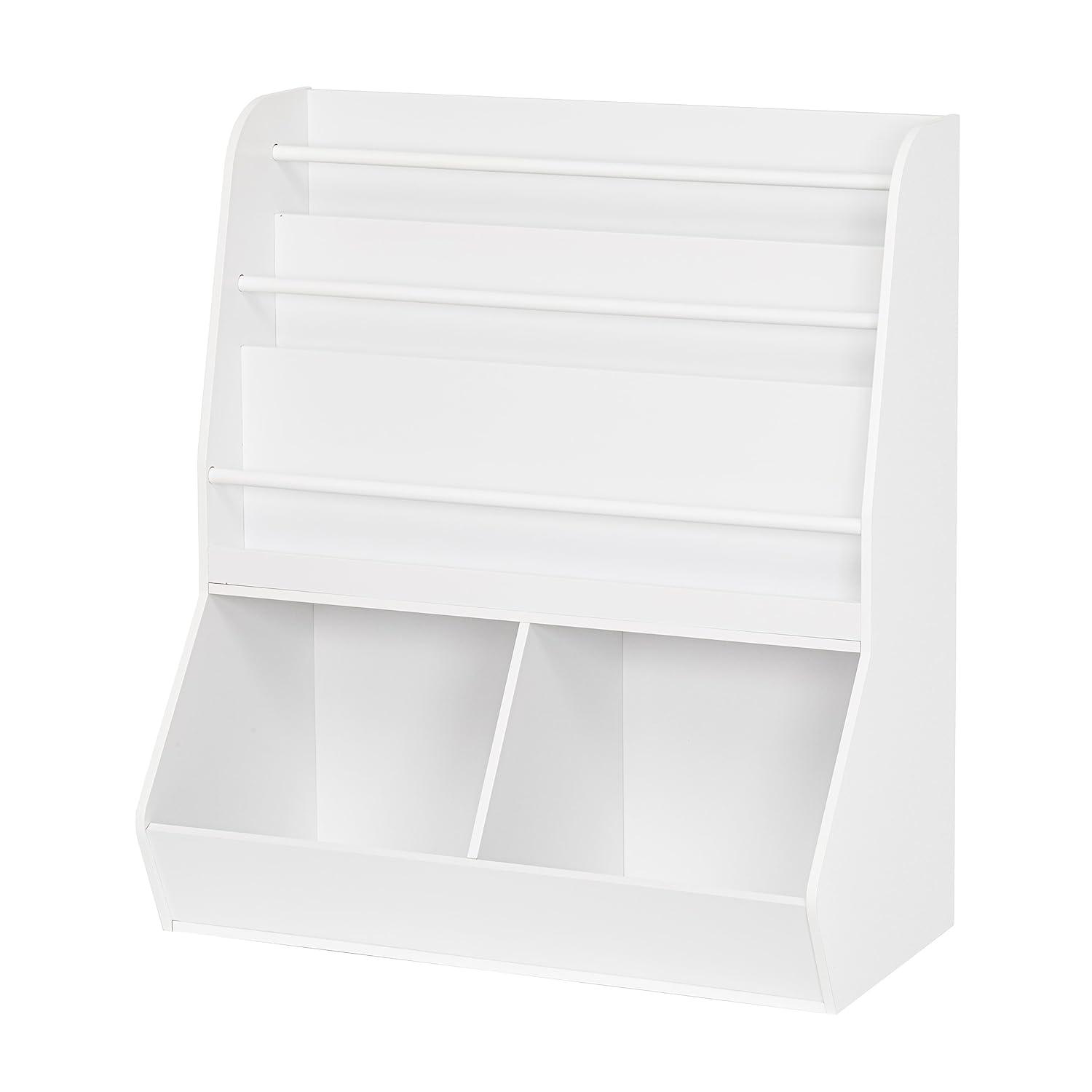 UTEX Kids Bookshelf Toy Organizer with Rolling Toy Box, White, 23.62” W x 11.8” D x 35.43” H