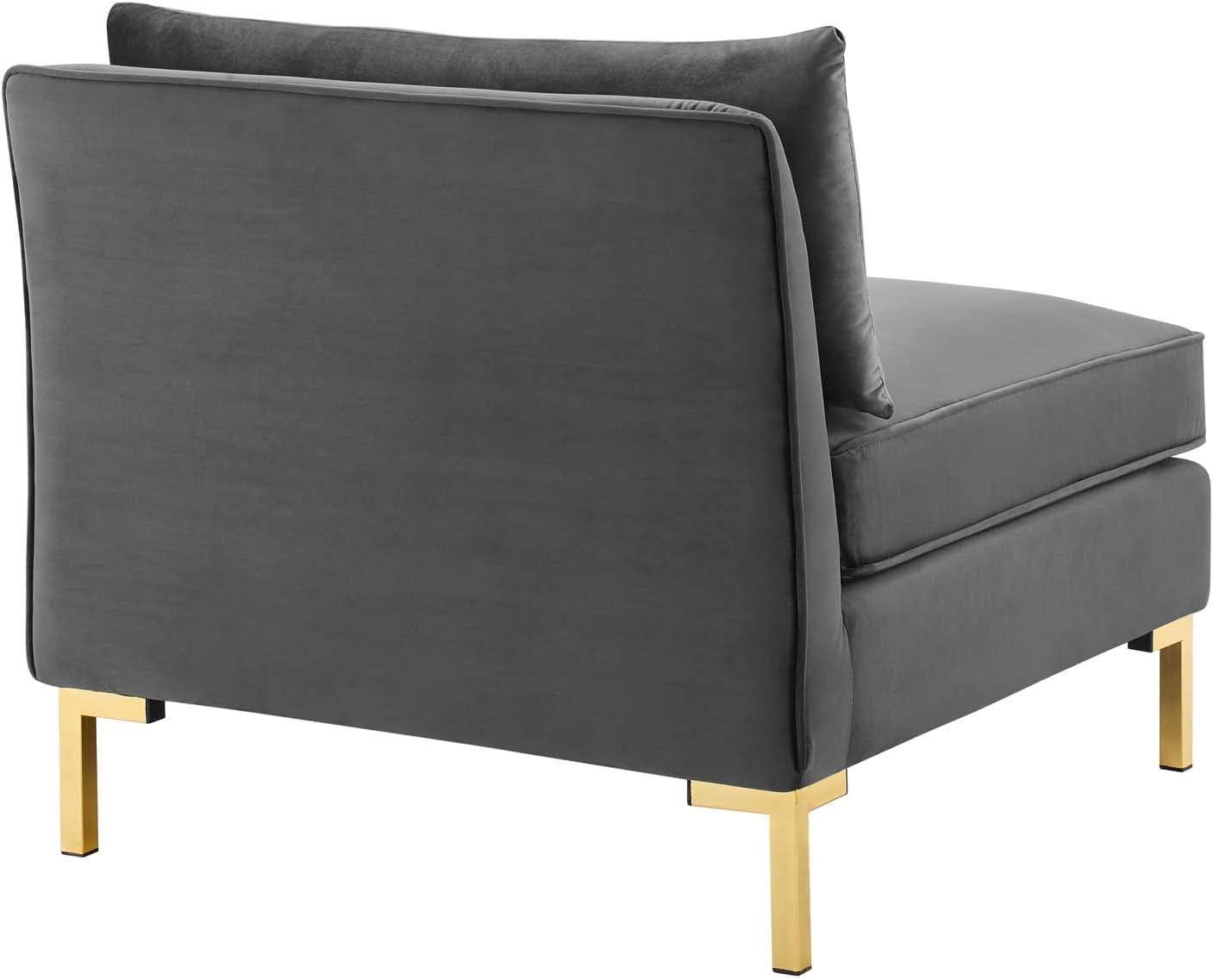 Glam Deco Gray Velvet 103" Sectional Sofa with Gold Legs