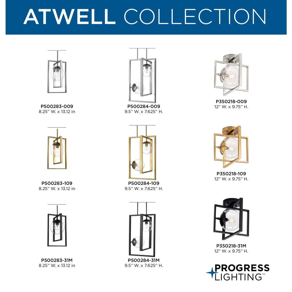 Progress Lighting Atwell 1-Light Pendant, Brushed Bronze, Clear Globe Shade