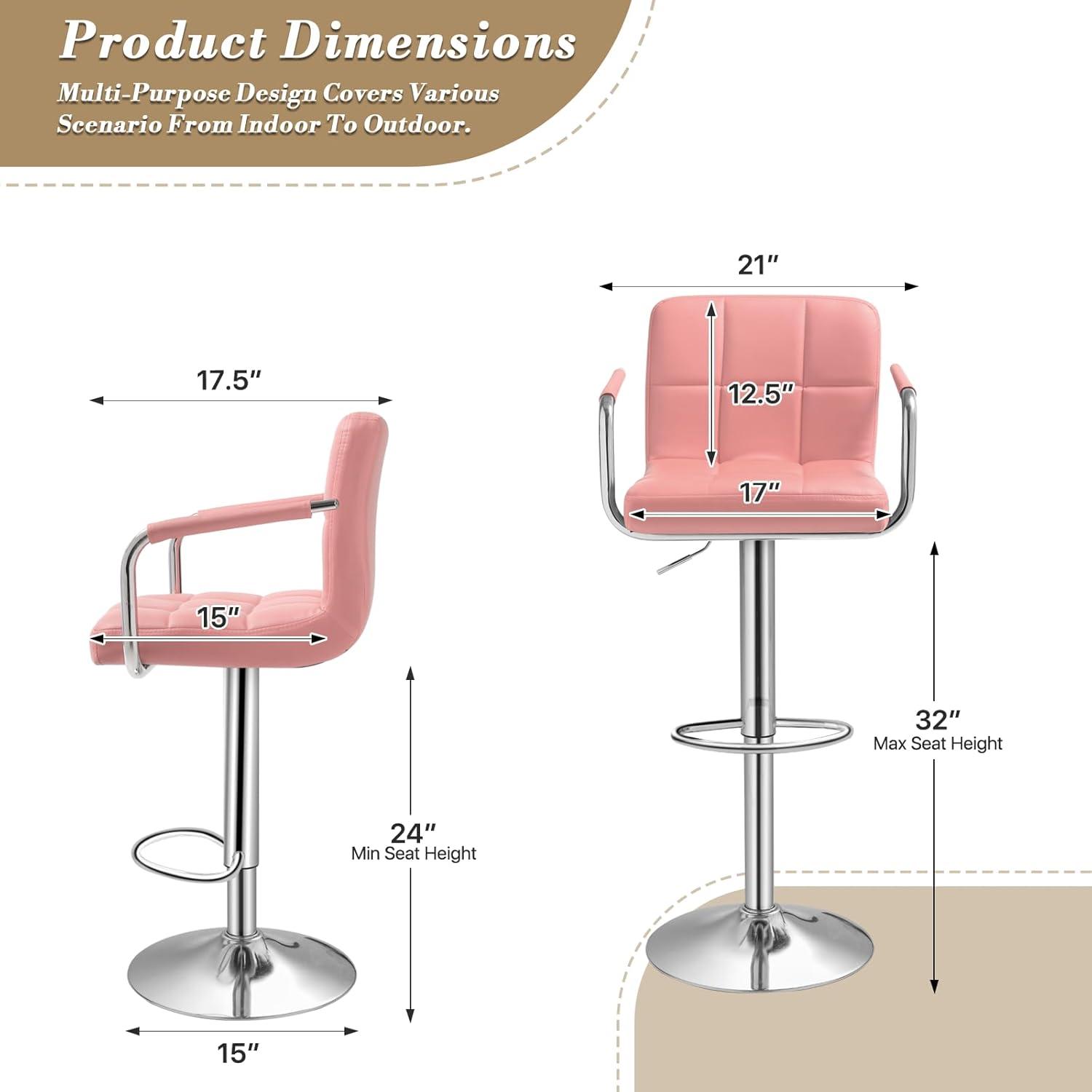 MoNiBloom Swivel Counter Height Bar Stools with Back Set of 2, Adjustable Height Dining Barstools with Footrests, Pink