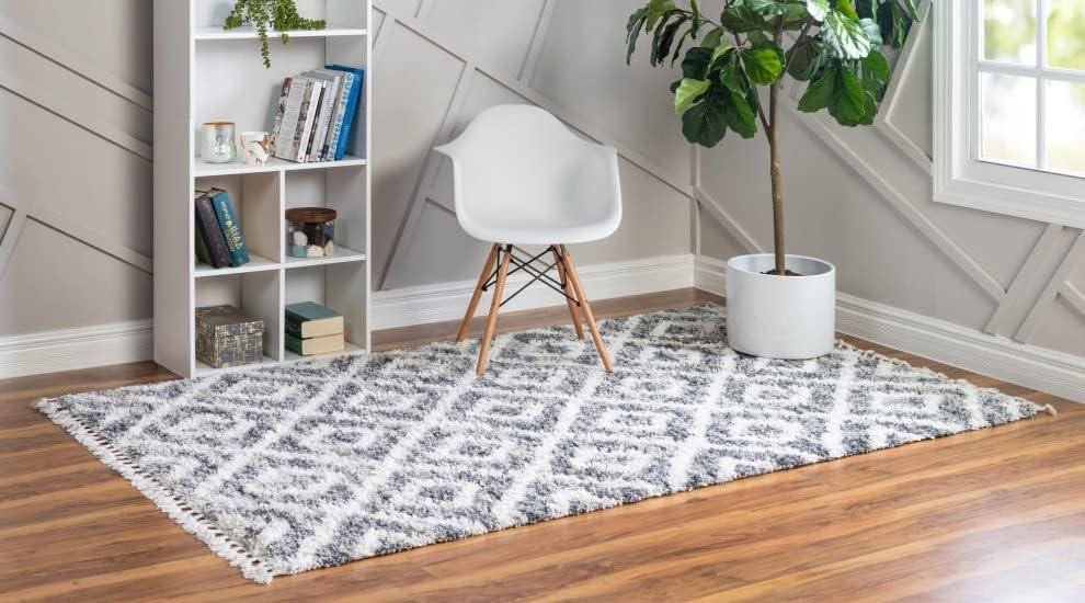 Gray Geometric Shag Synthetic 9' x 12' Area Rug