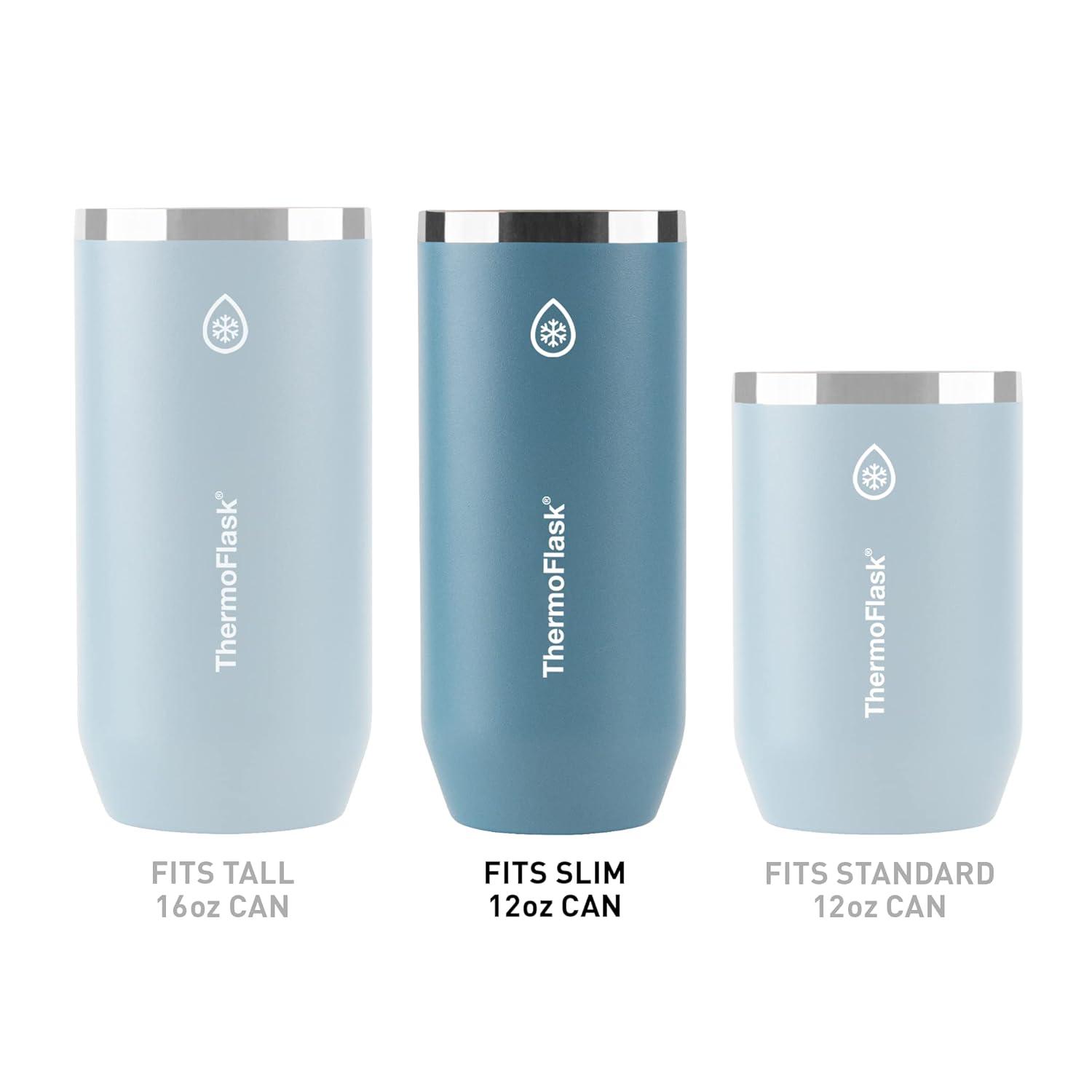 ThermoFlask 2-in-1 Vacuum Insulated Can Cooler Cup, 12 oz, Fits Slim Size Cans, Sweatproof, Non-Slip Base, Jet Black