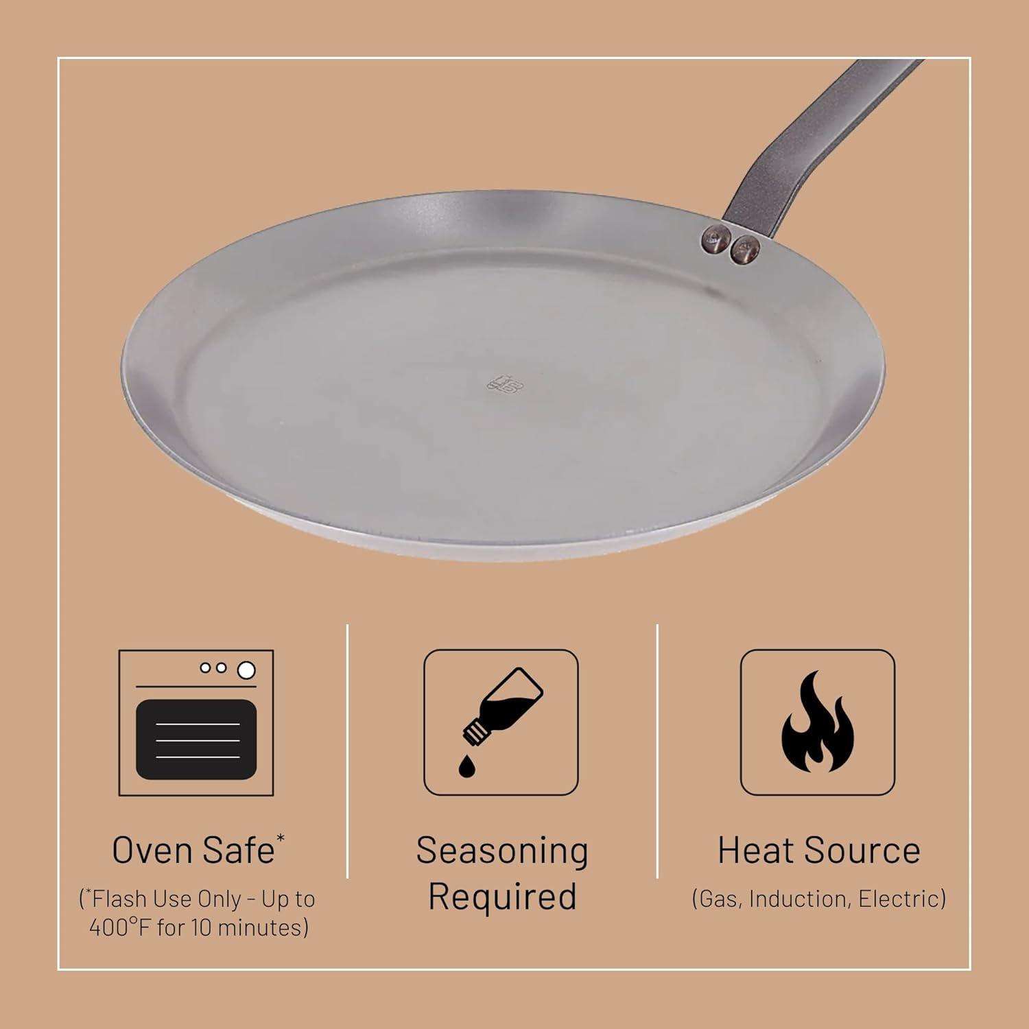 MINERAL B Carbon Steel Crepe & Tortilla Pan - 9.5” - Ideal for Making & Reheating Crepes, Tortillas & Pancakes - Naturally Nonstick - Made in France