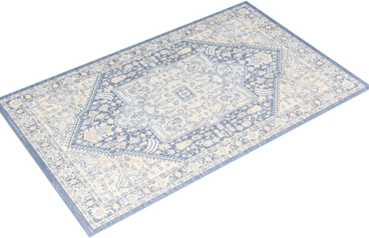 French Blue Medallion Indoor Rectangular Rug 5'x8'