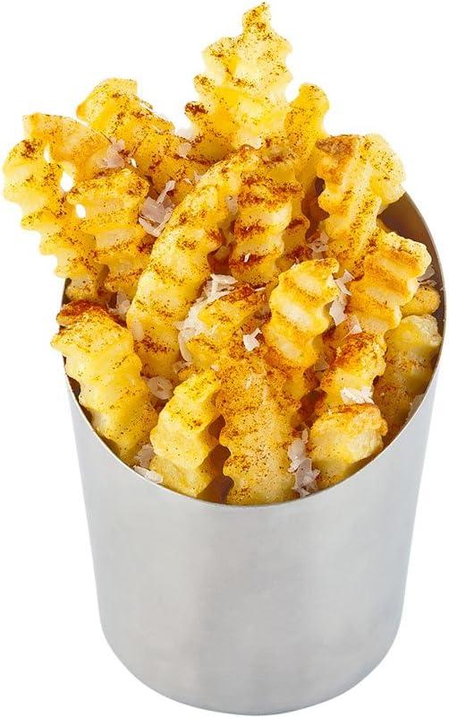 Restaurantware Met Lux 3.4 x 4.5 Inch French Fry Cup 1 Tapered French Fry Holder - Satin Finish Durable Stainless Steel Fry Cup For Serving Chips Onion Rings Tater Tots or Vegetables