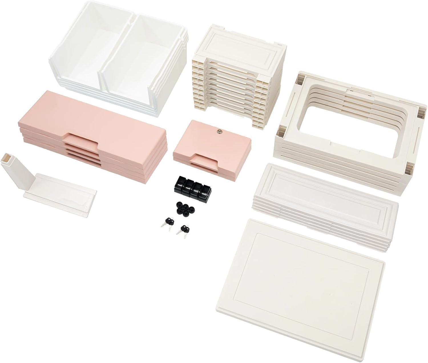 Pink 6-Drawer Plastic Storage Cabinet with Lock and Casters