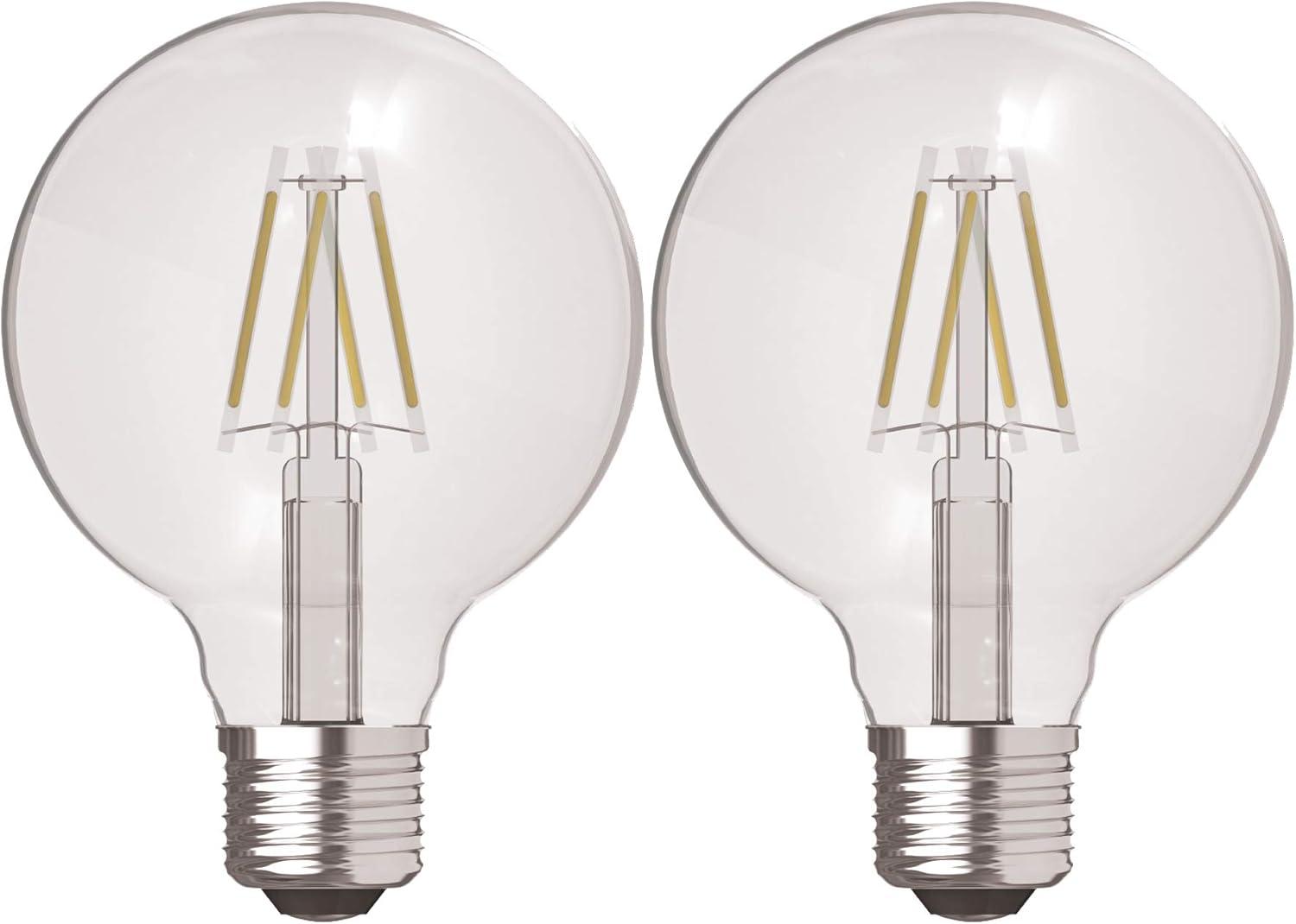 GE 2pk 60W G25 LED Globe Filament Clear Light Bulbs Soft White: Round E26 Type A, Bathroom, 500 Lumens, Energy Star Certified