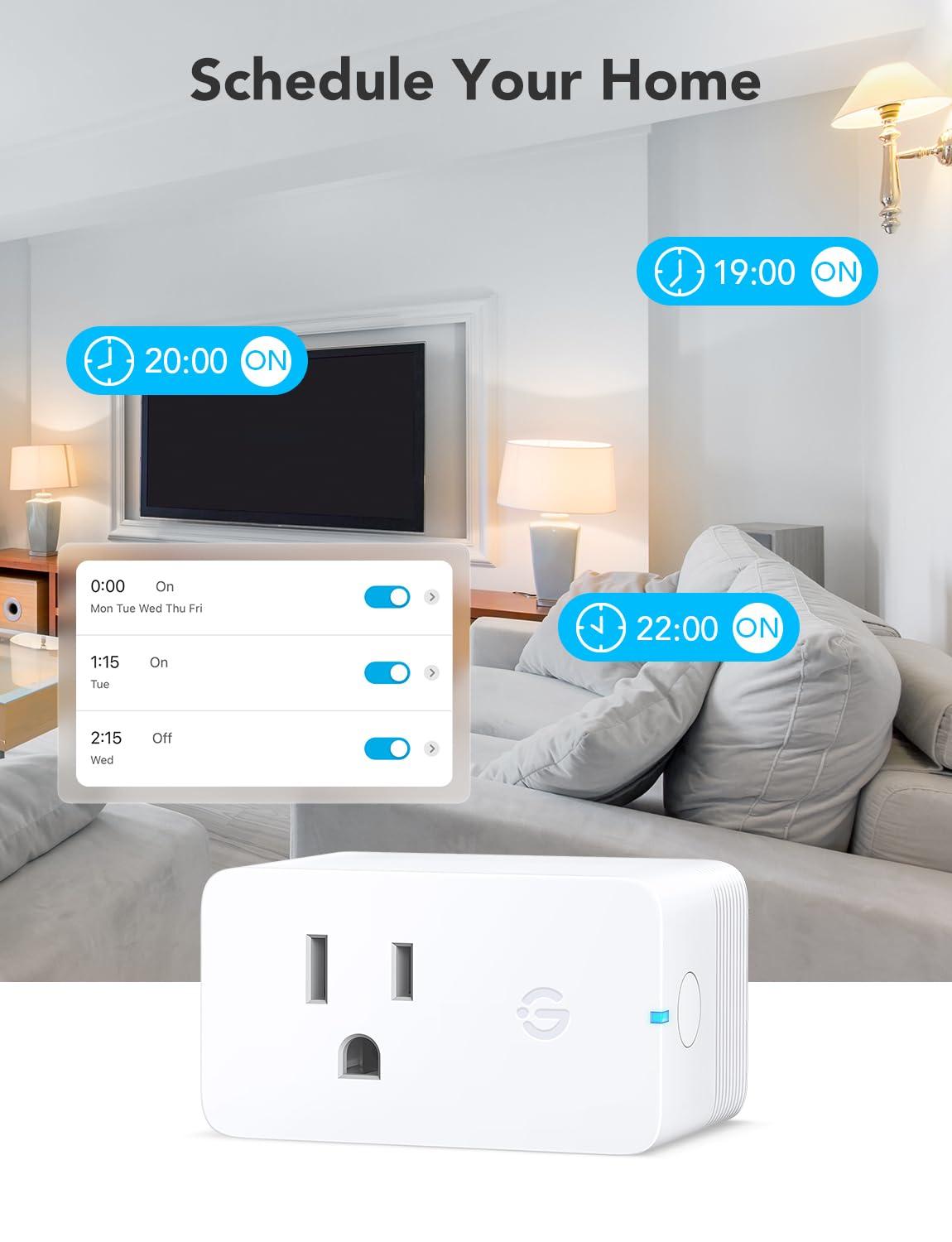 Govee Smart Plug with Energy Monitoring, WiFi Bluetooth Plug Work with Alexa and Google Assistant, 15A Smart Outlets with Timer & Group Controller, No Hub Required, ETL&FCC Certified for Home, 1 Pack