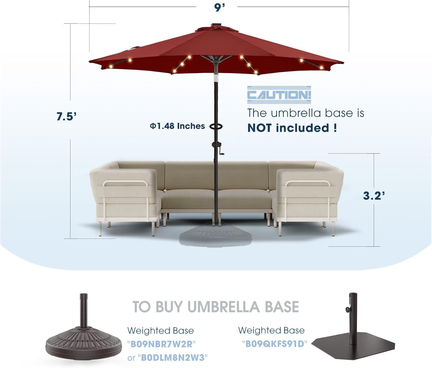 JEAREY Upgrade 9FT LED Lighted Patio Umbrella, Solar Outdoor Umbrella, Tilt Table Umbrella for Pool, Deck & Yard (Red)