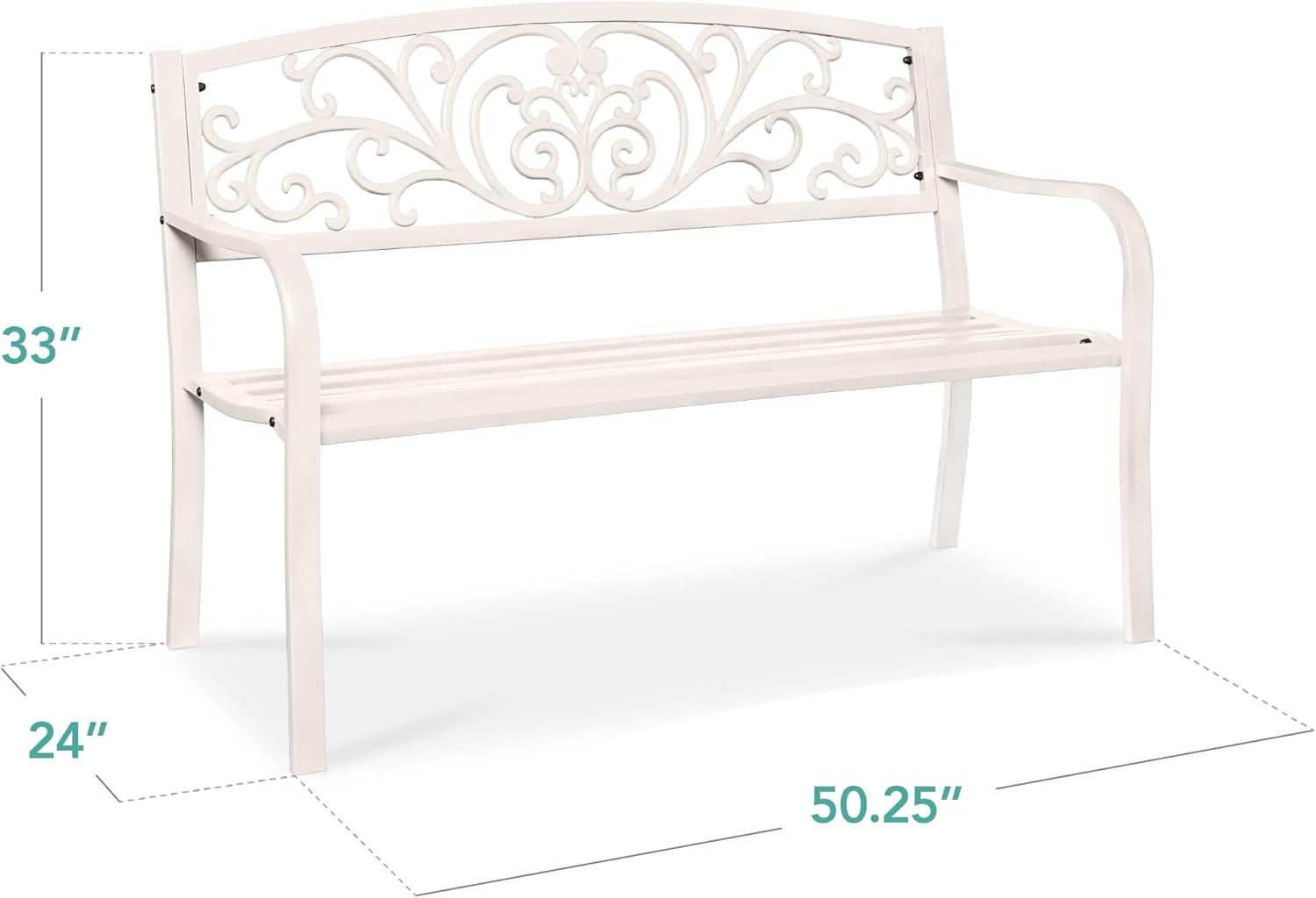 Alcott Hill® Outdoor Steel Bench Garden Patio Porch Furniture W/ Floral Design Backrest