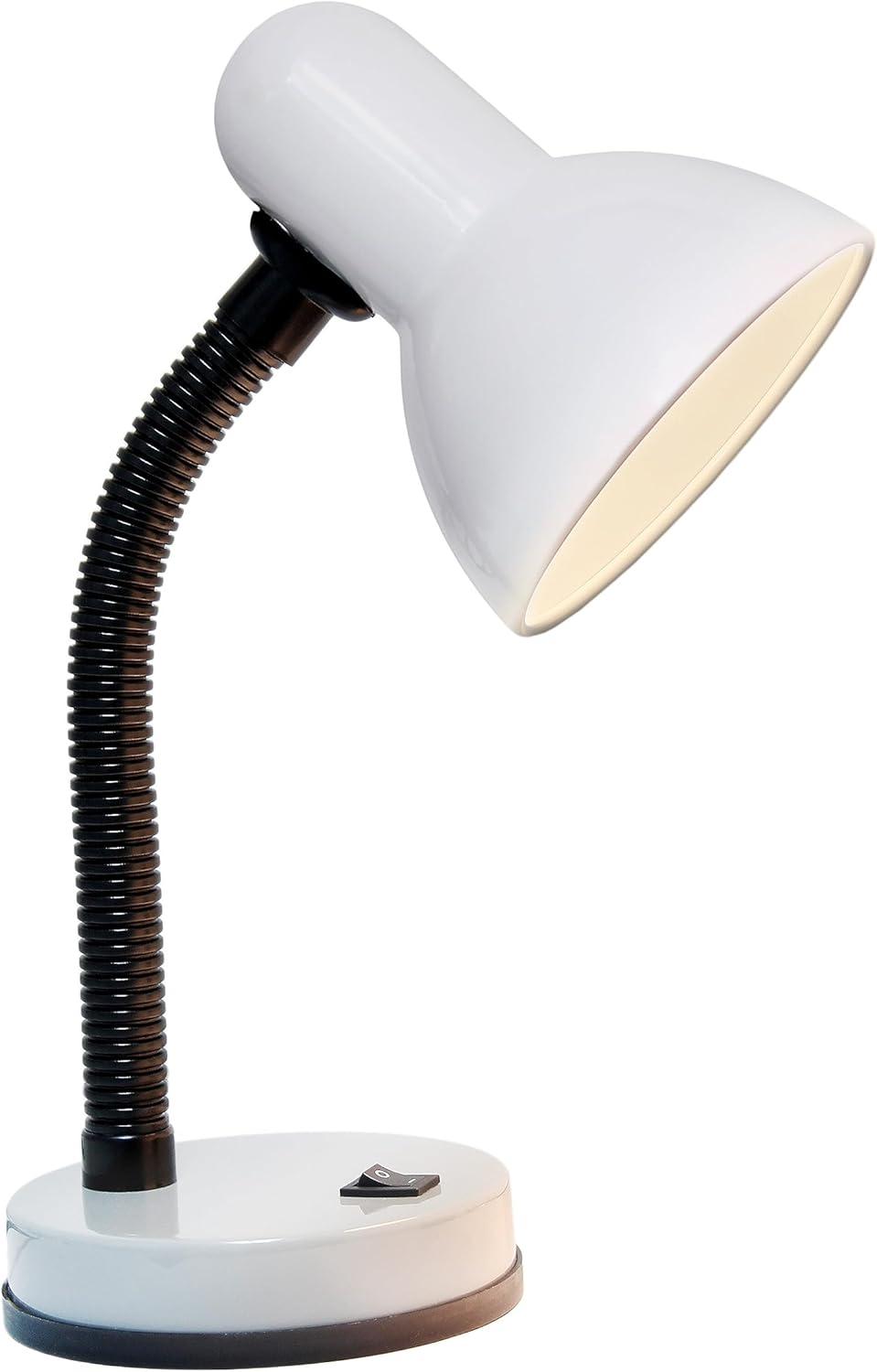 Simple Designs Adult Basic Metal Desk Lamp with Flexible Hose Neck, White