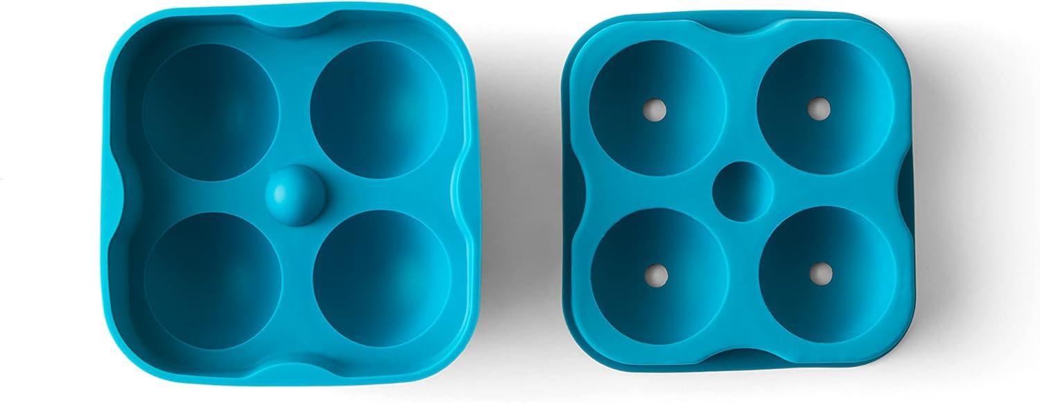 Houdini Ice Sphere Tray: Silicone Whiskey Ice Mold, Reusable BPA-Free, Dishwasher Safe, Turquoise Blue, 4 Cavities