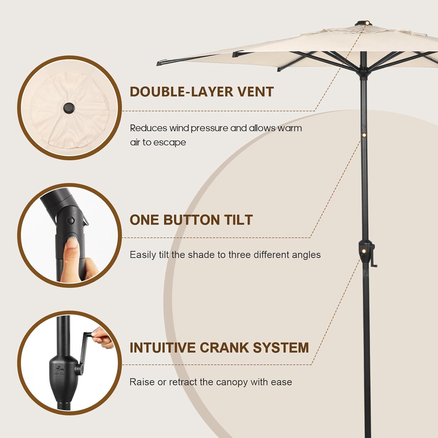 Lyon 7.5 ft Beige Steel Market Patio Umbrella