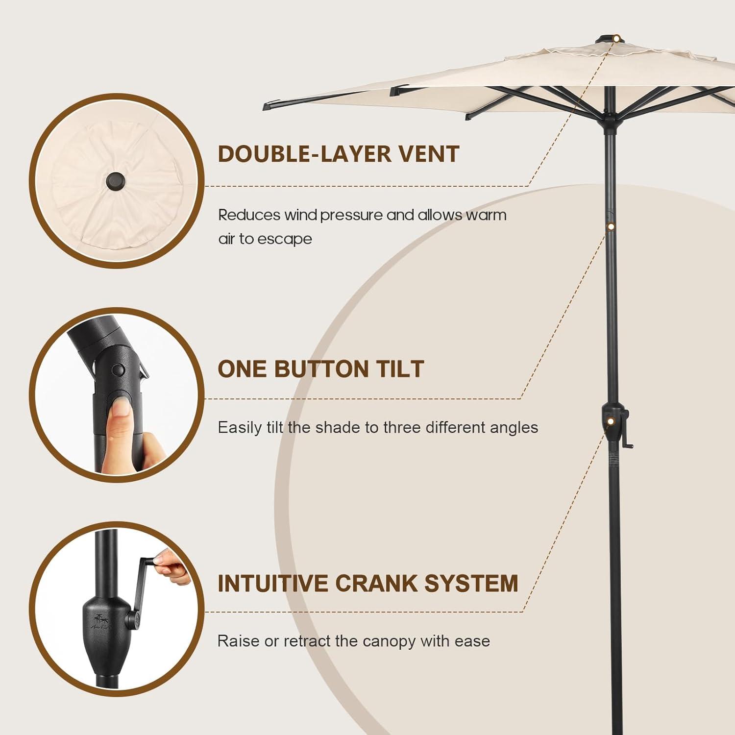 Abba Patio 7.5ft Outdoor Patio Umbrella w/ Push Button Tilt and Crank, 6 Ribs-Beige