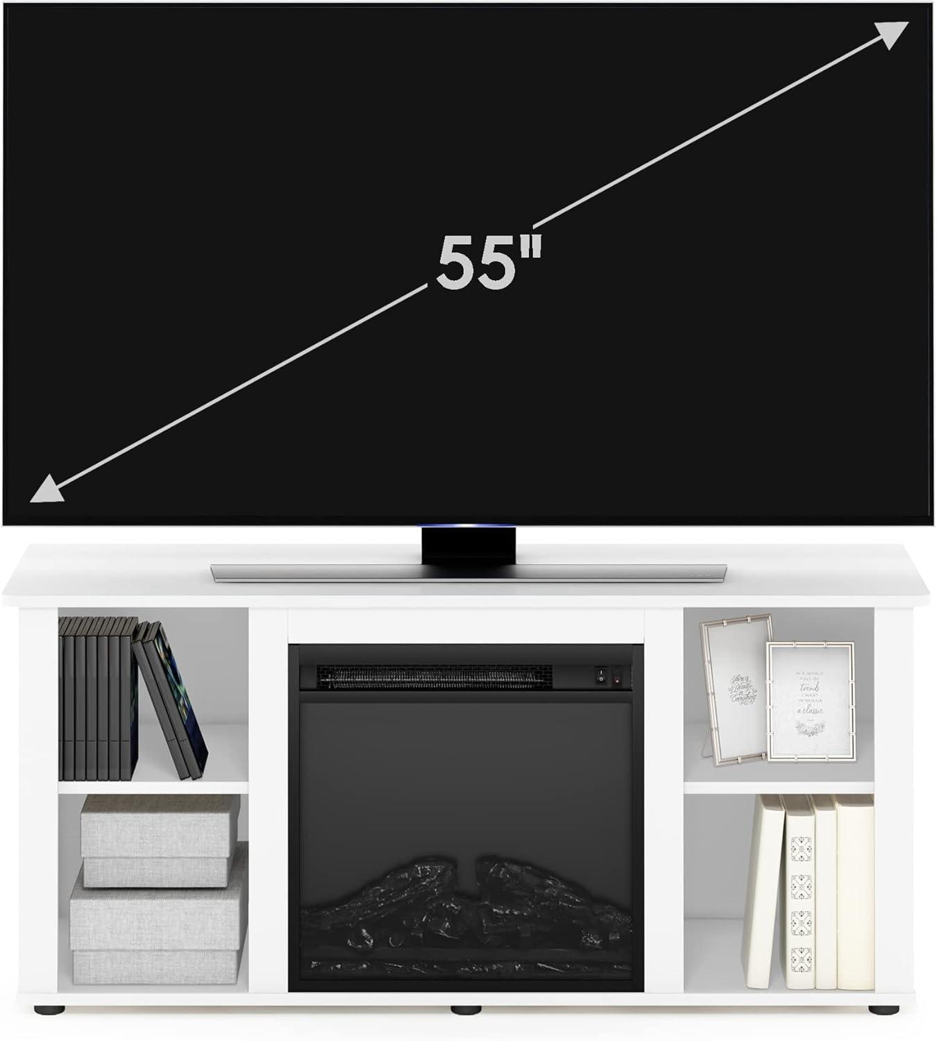 Furinno Fireplace TV Stand Entertainment Center TV Console Cabinet w/Open Storage Shelf for TV up to 55",White