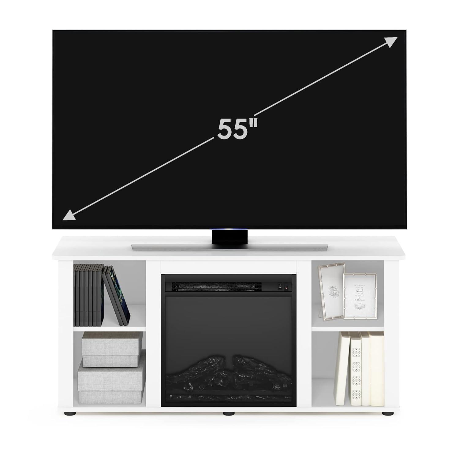 Furinno Fireplace TV Stand Entertainment Center TV Console Cabinet w/Open Storage Shelf for TV up to 55",White