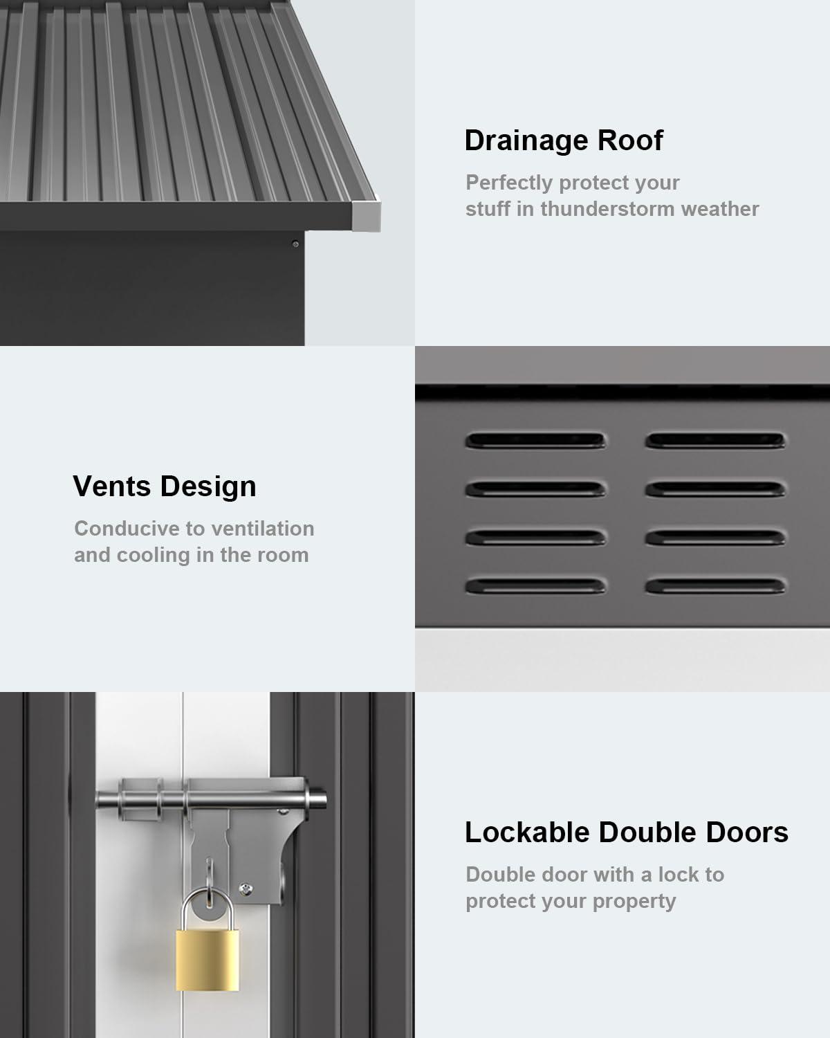 Bealife Outdoor Storage Shed Clearance, Metal Outdoor Storage Cabinet, Waterproof Tool Shed, Lockable Backyard Sheds for Garden, Patio and Lawn (Brown, 5' x 3')