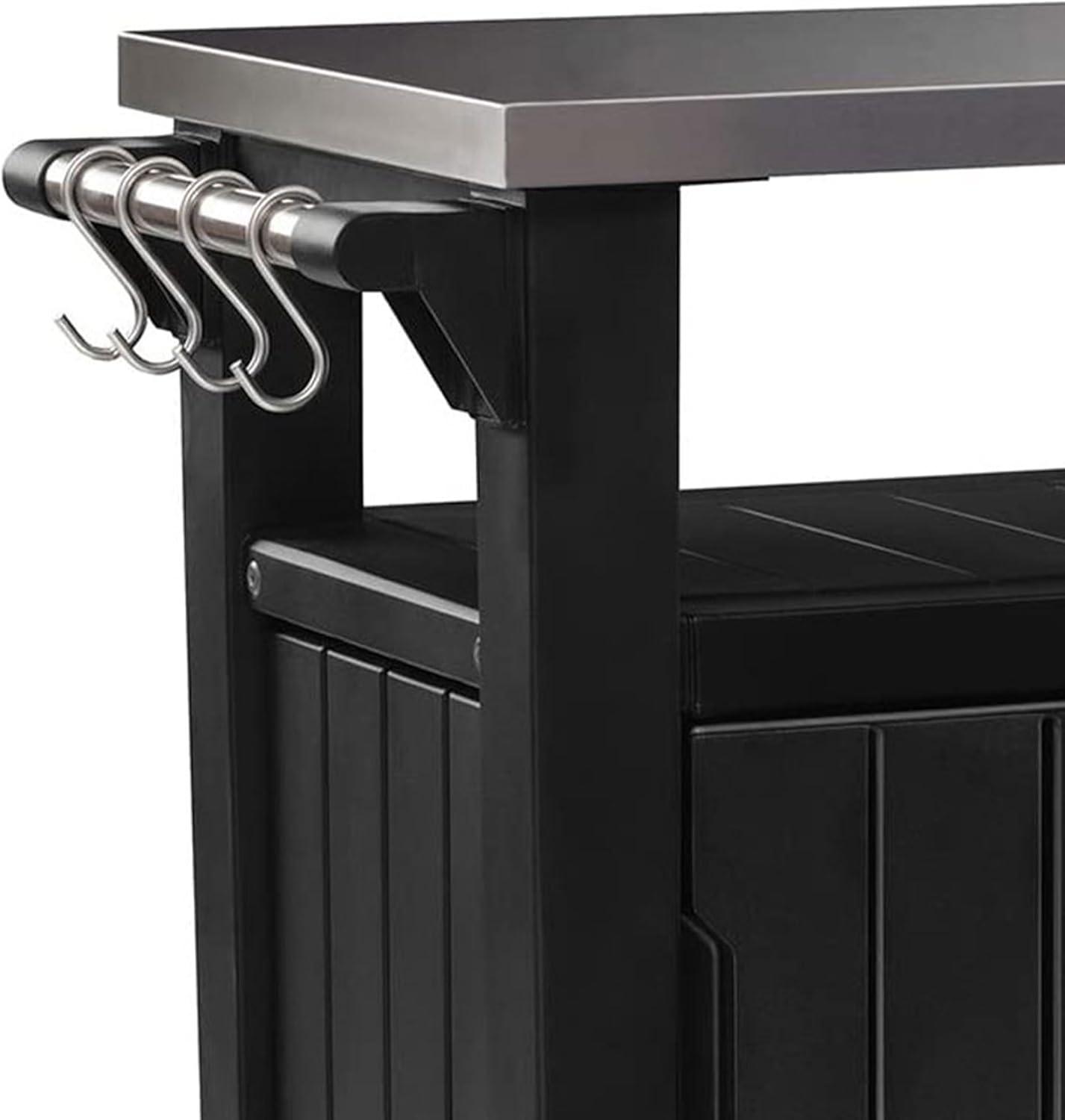 Keter Unity 40 Gal Patio Storage Grilling Bar Cart w/ Stainless Steel Top