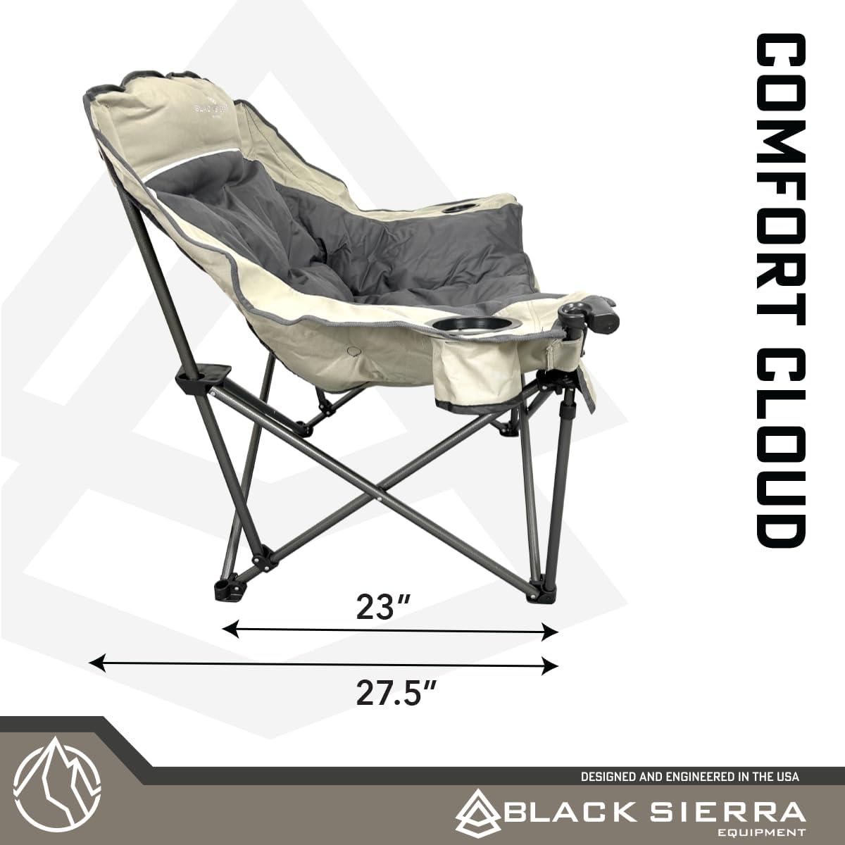 Oversized Black and Beige Padded Outdoor Folding Chair with Cup Holders