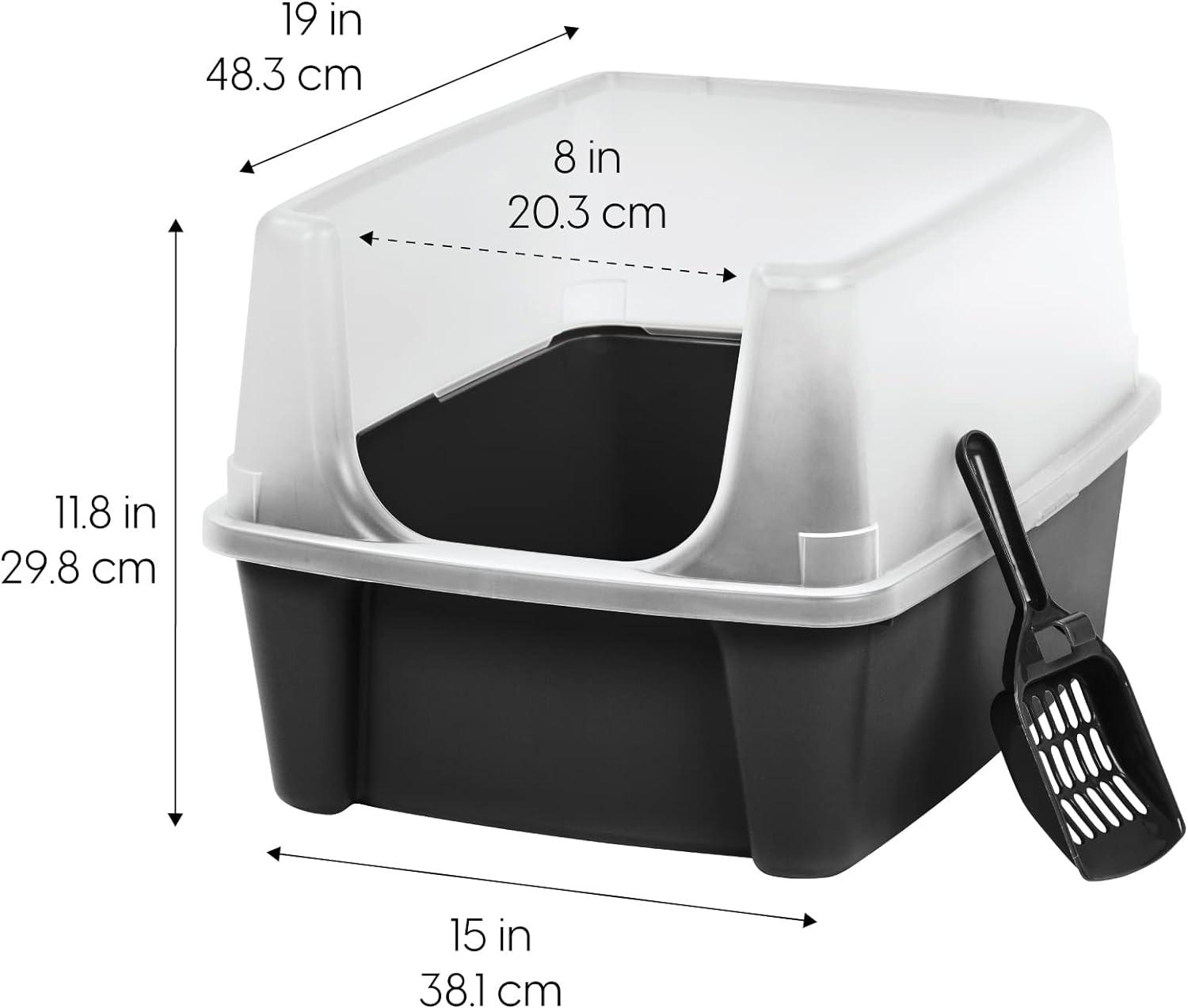 IRIS USA, Open-Top Cat Litter Box with Shield with Scoop