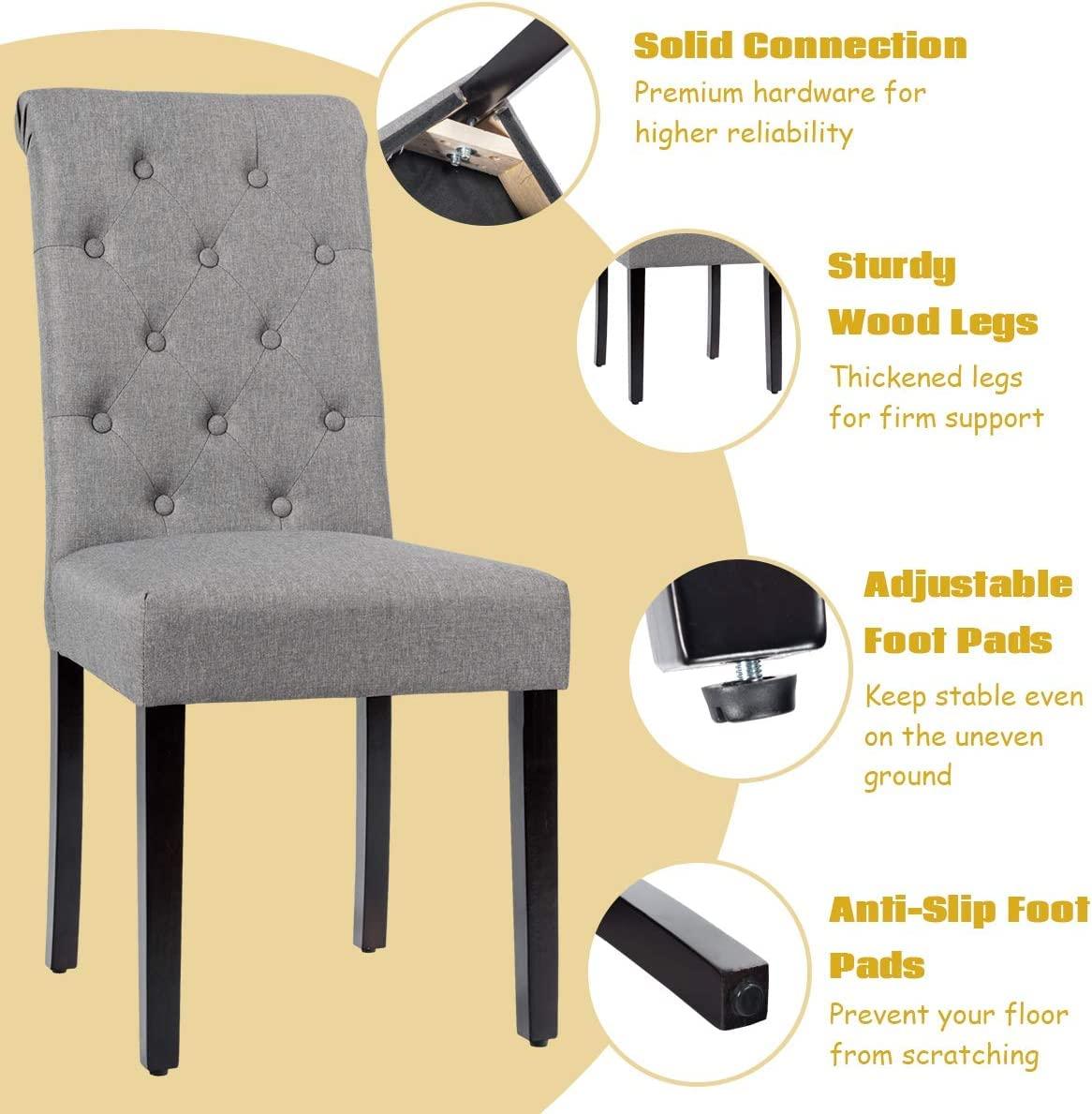 Westice Dining Room Chairs Set of 4 Upholstered Fabric Kitchen Chairs Dining Room Side Chair with Nailhead Trim and Rubber Wood Legs for Small Space Apartment, Light Gray