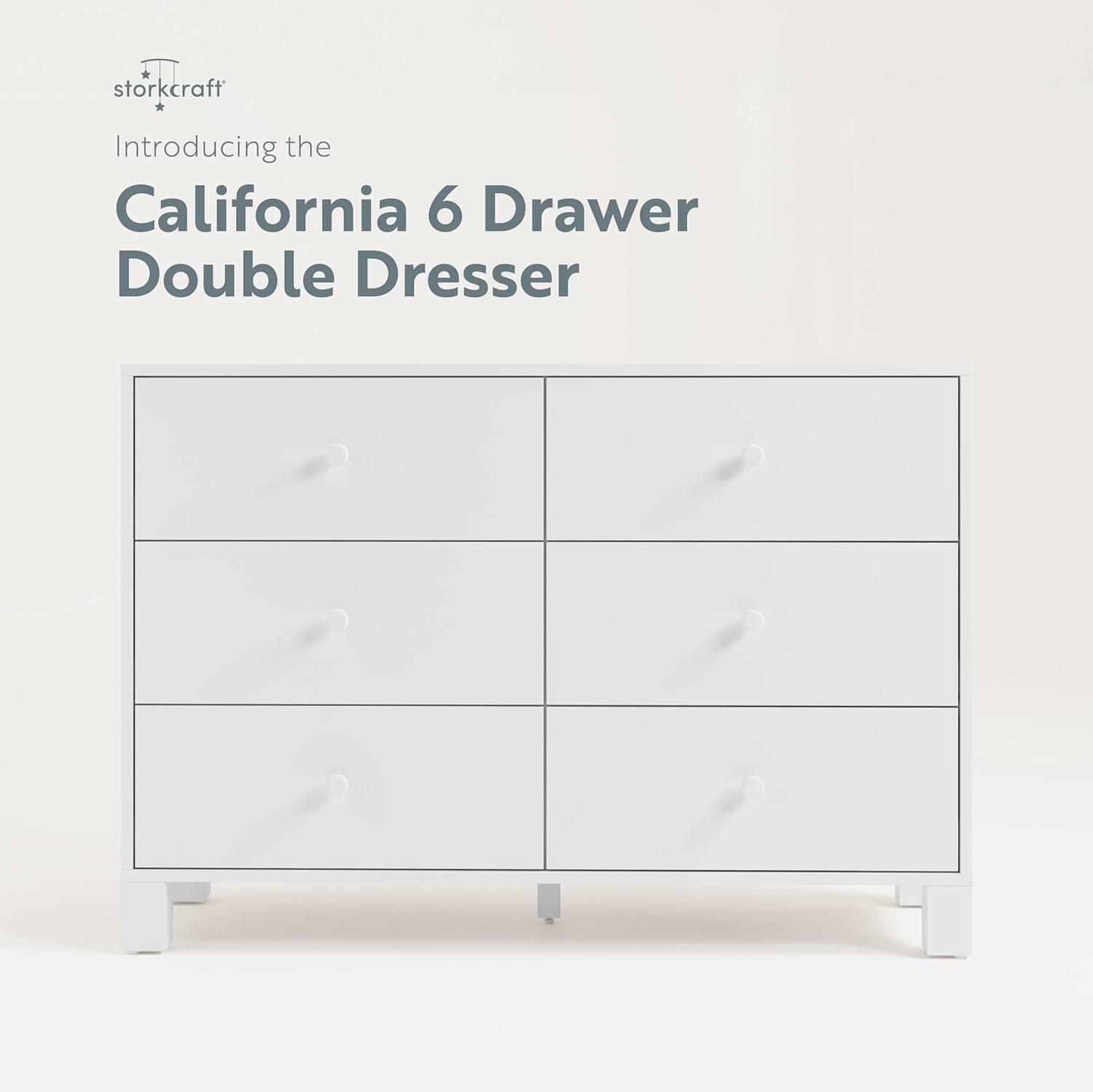 White Wood 6-Drawer Nursery Dresser with Safety Features