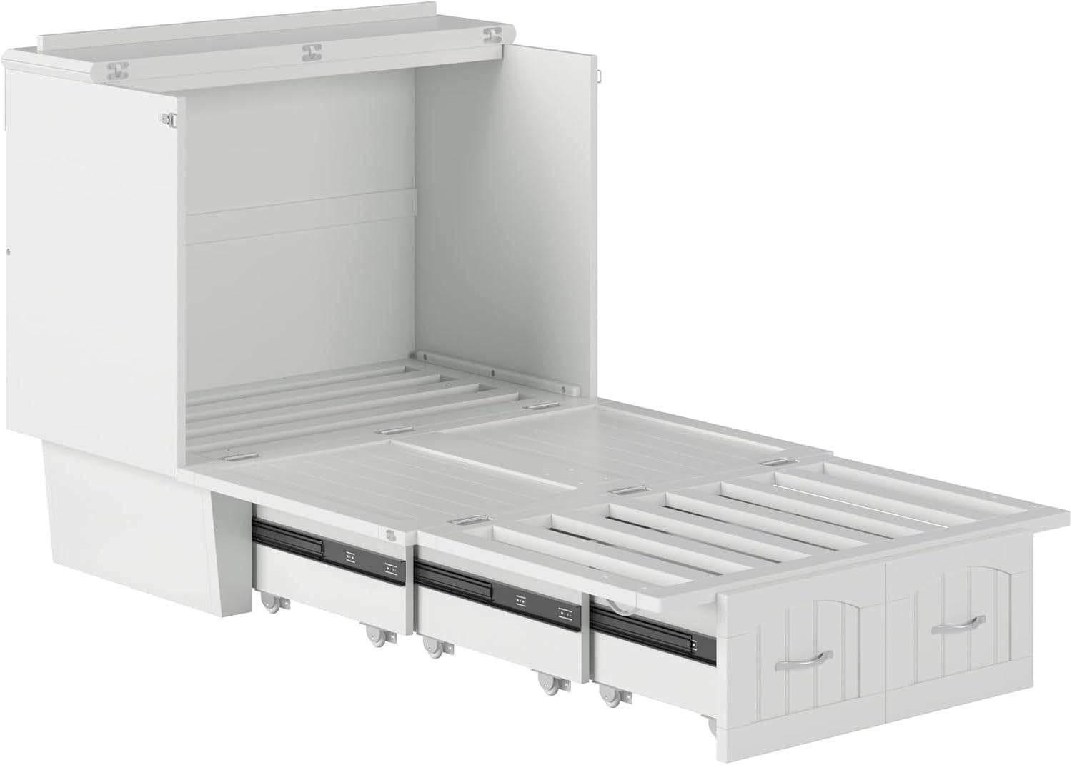 Nantucket Murphy Bed Chest Twin in White with Charging Station & Coolsoft Mattress