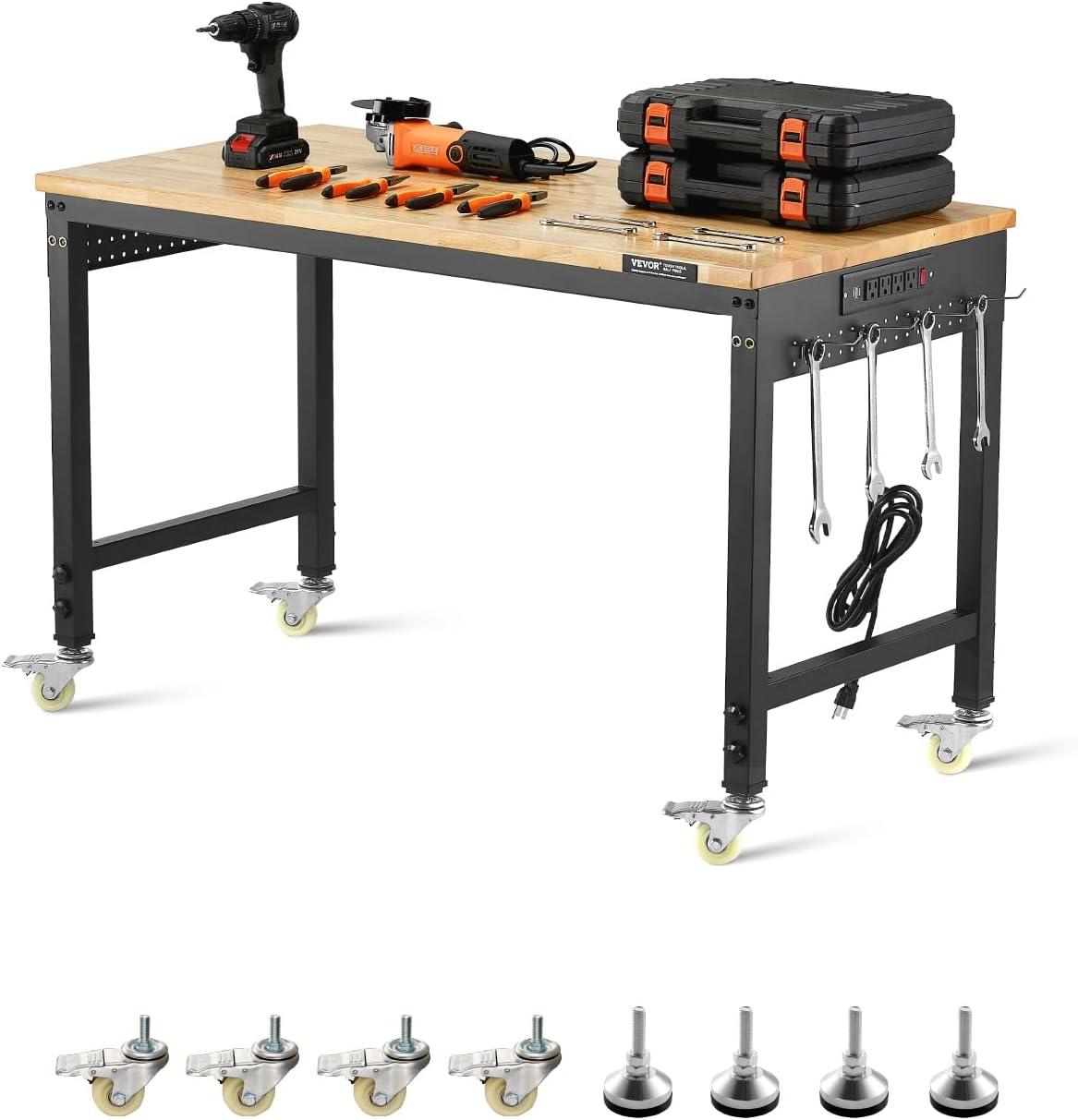 VEVOR 61'' W Wood Top Height-Adjustable Workbench
