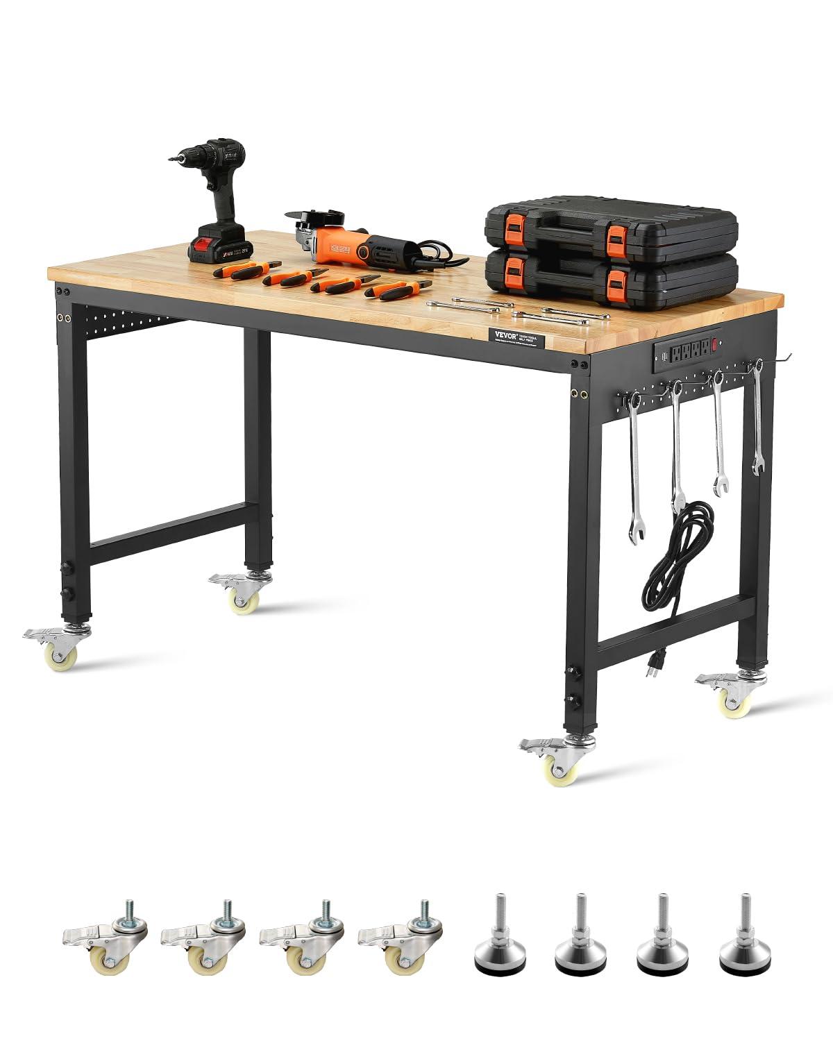VEVOR 61'' W Wood Top Height-Adjustable Workbench
