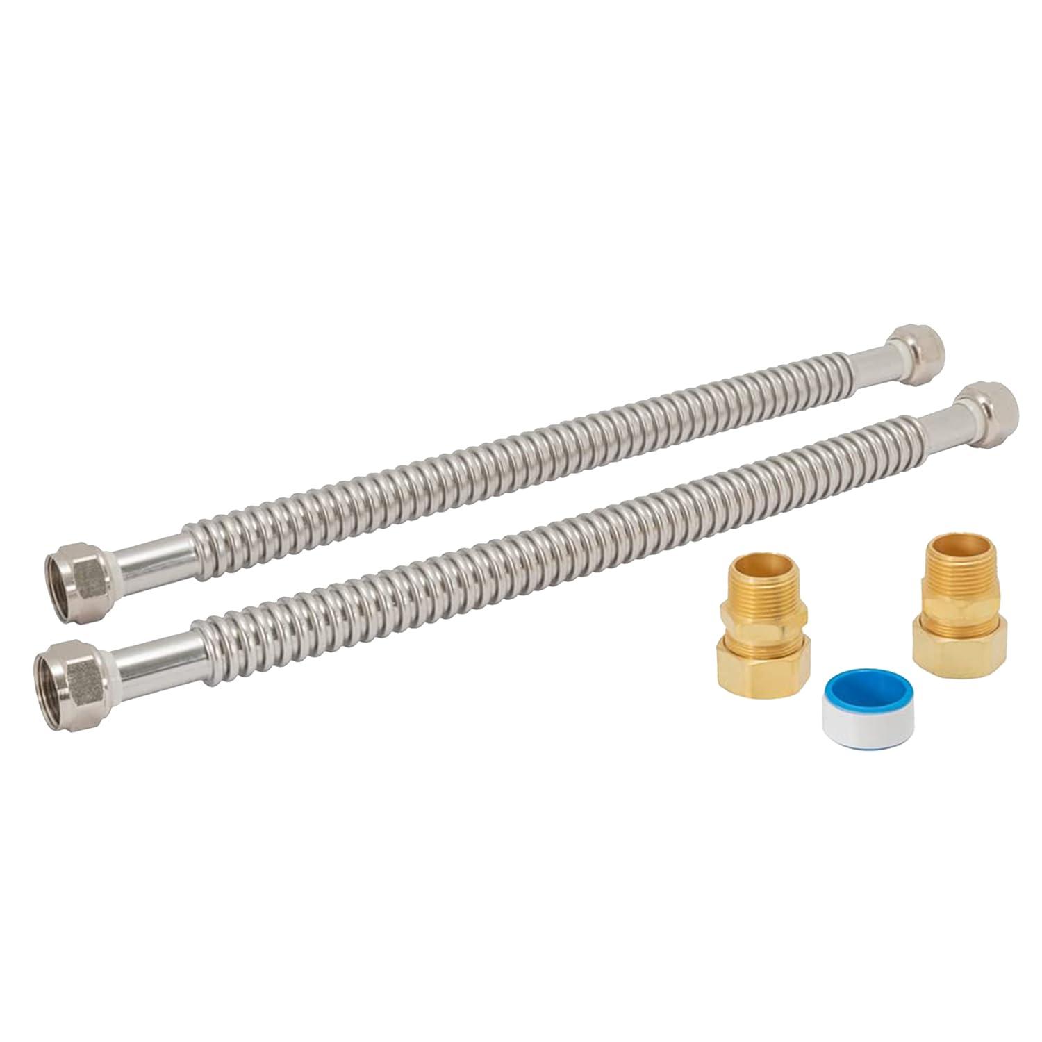 Eastman Electric Water Heater Installation Kit, 3/4 x 18 Inch Corrugated Stainless Steel Water Heater Connectors, 48281