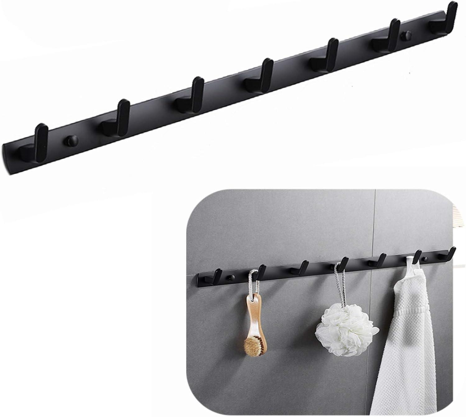Wall Mounted Coat Racks with 7 Hooks Hanging Holder Towel Rack 25.7"x1.3" Modern Black Hanging for Clothes Entryway Bathroom (7 Hooks)