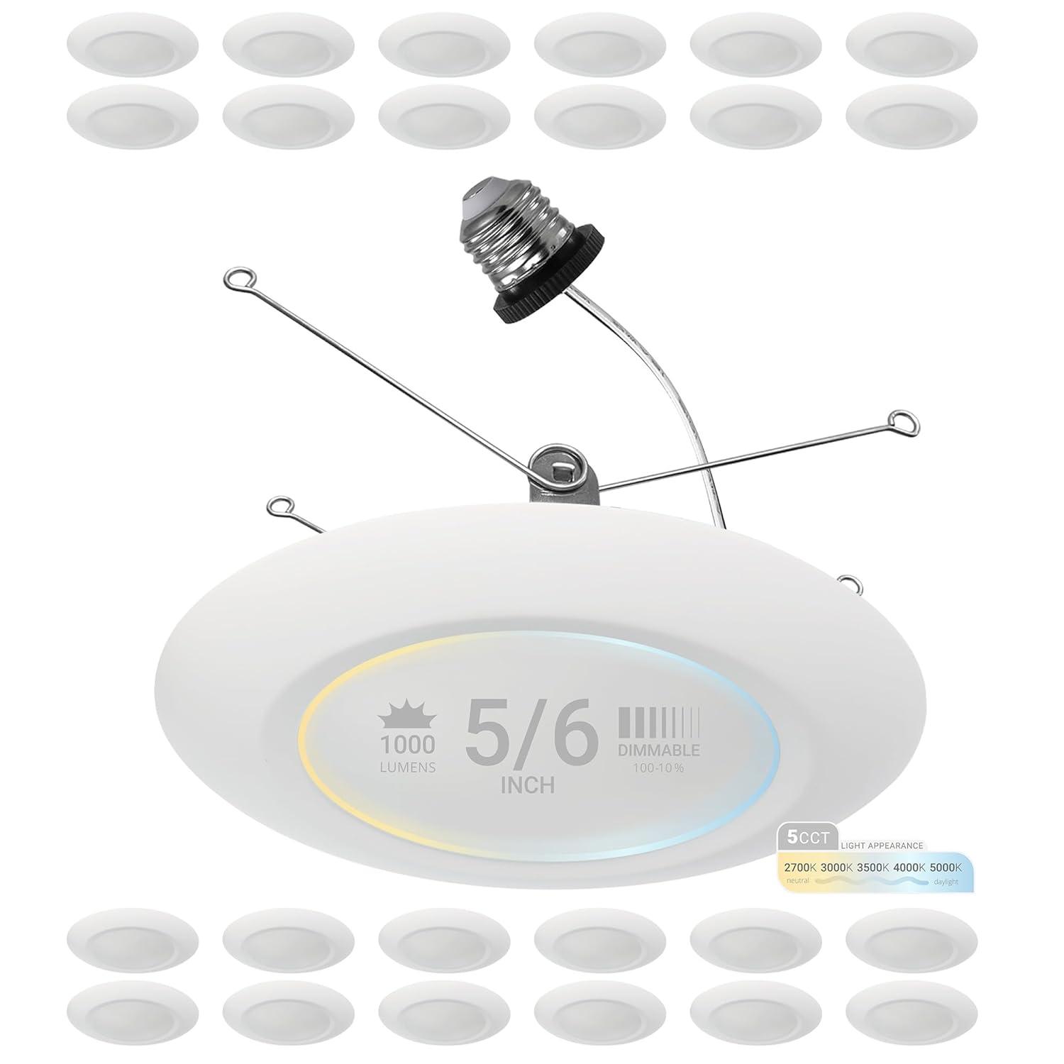 5/6 in. 5CCT Selectable Remodel 15W Retrofit Disk Light E26 Base LED Recessed Lighting Kit 24PK