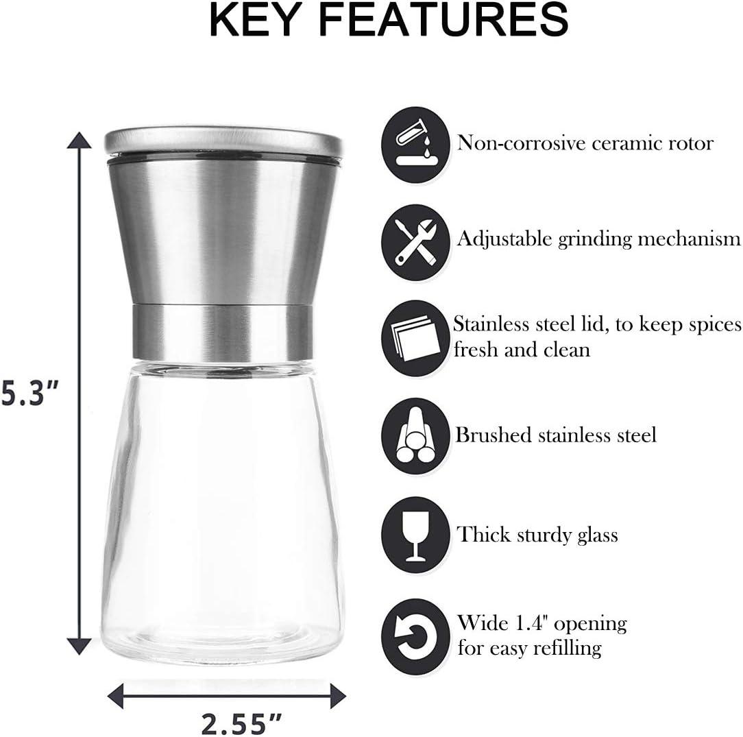 Stainless Steel and Glass Manual Salt & Pepper Grinder Set