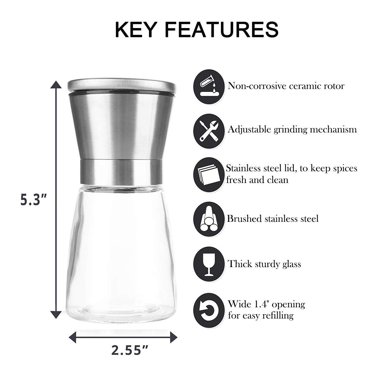 Stainless Steel and Glass Manual Salt & Pepper Grinder Set