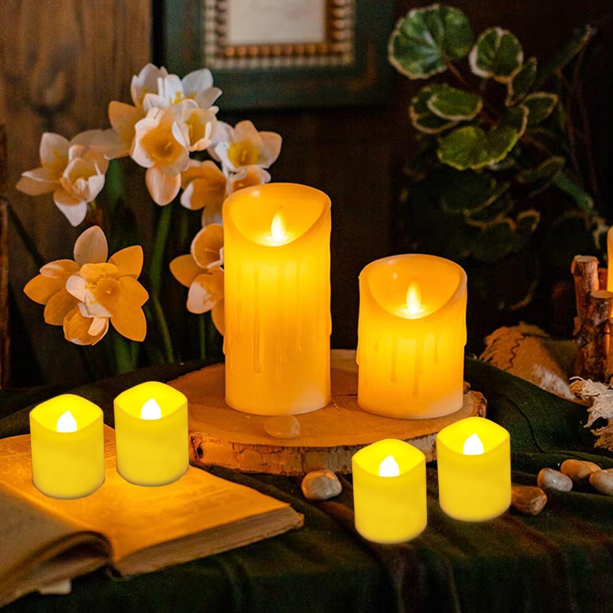 12 Pcs Flameless LED Tea Light Candles Warm Yellow Flickering Bright Tealights Electric