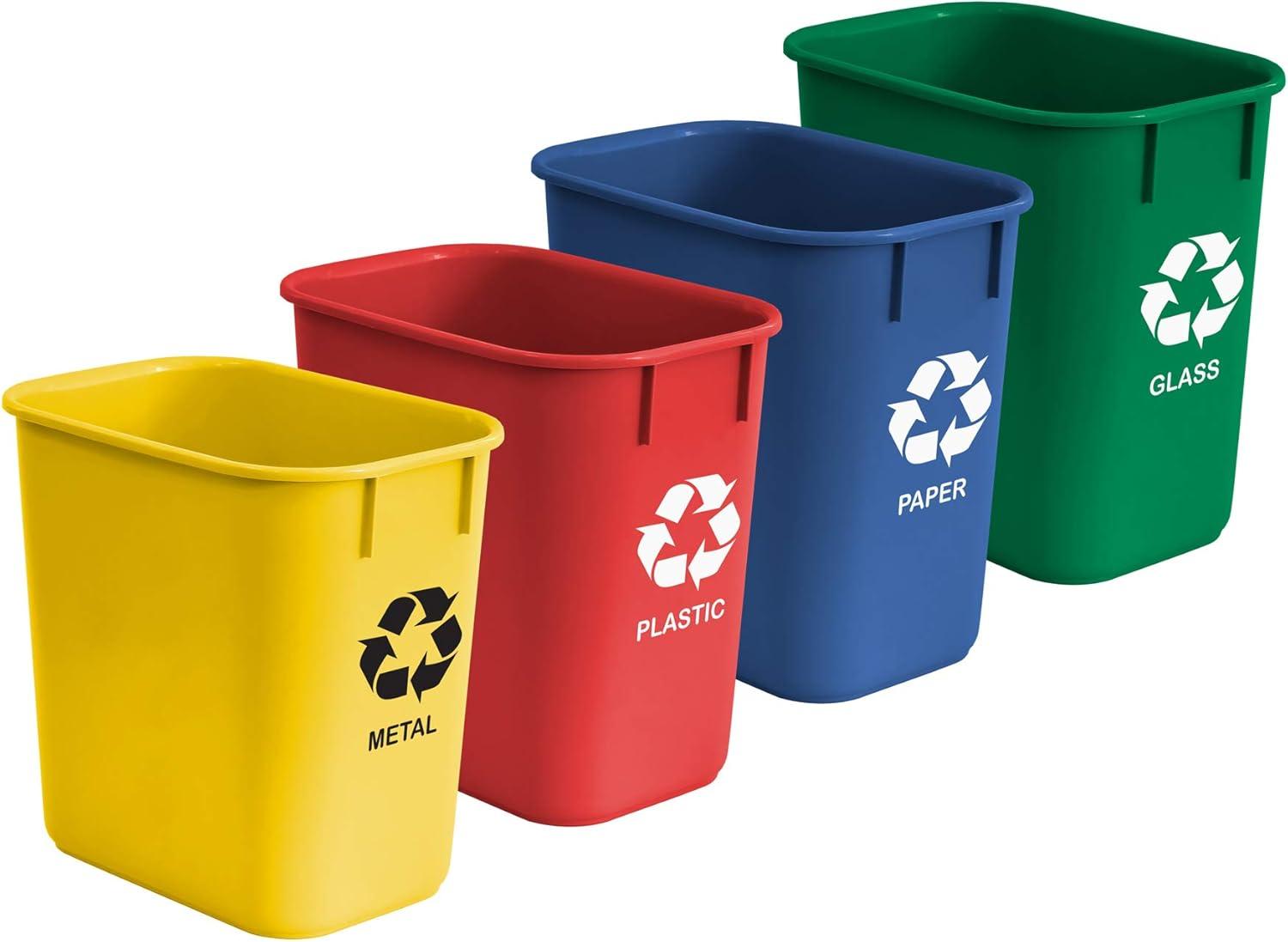 Acrimet Wastebasket Bin for Recycling 13QT (Plastic) (Blue Yellow Red Green) (Set of 4)