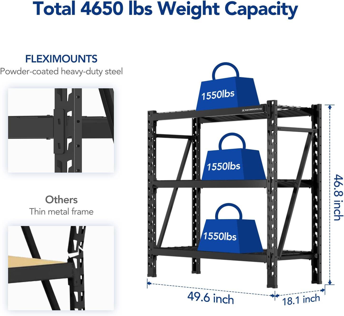 Black Powder Coated 3-Tier Heavy Duty Adjustable Garage Shelving