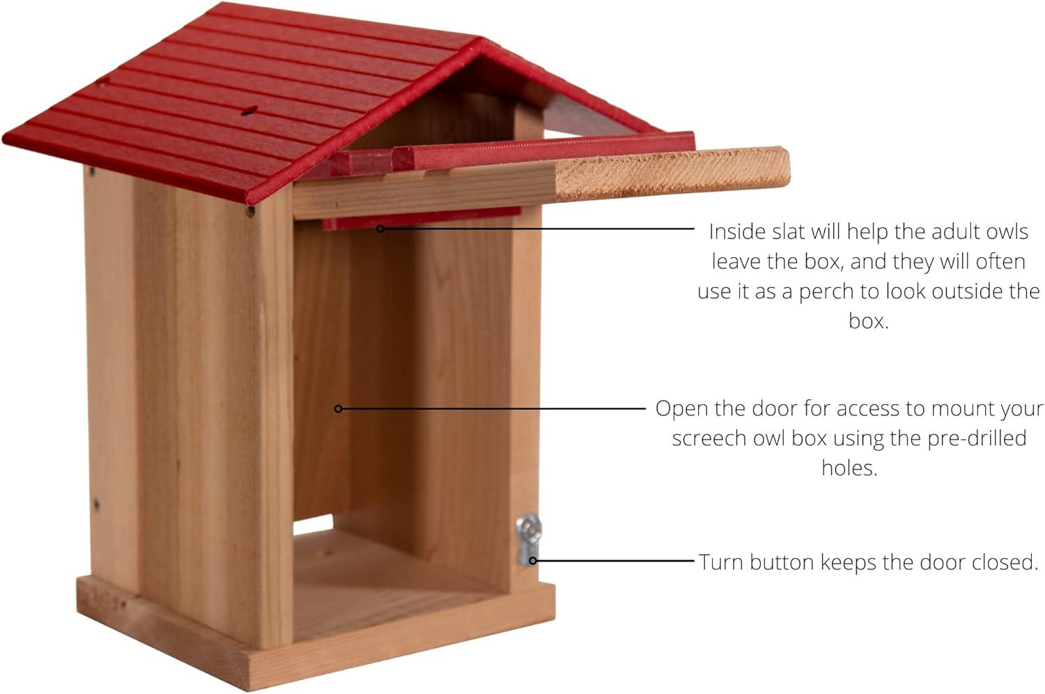 JCS Wildlife Screech Owl or Saw-Whet Owl House Cedar Nesting Box with Poly Lumber Roof - Screech Owl Nest Box - Made in the USA (Cardinal Red)