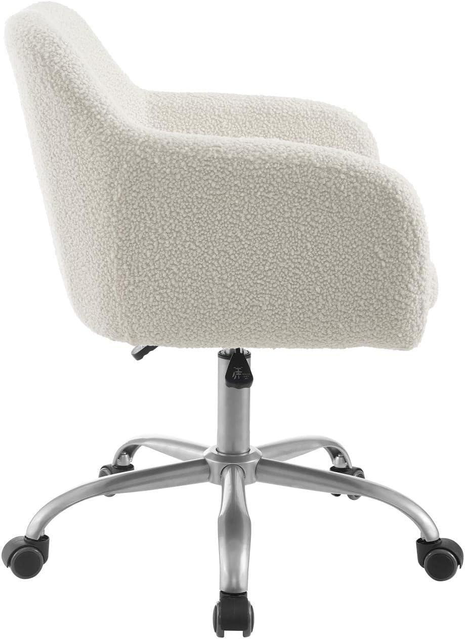 Contemporary Sherpa Swivel Office Chair in White